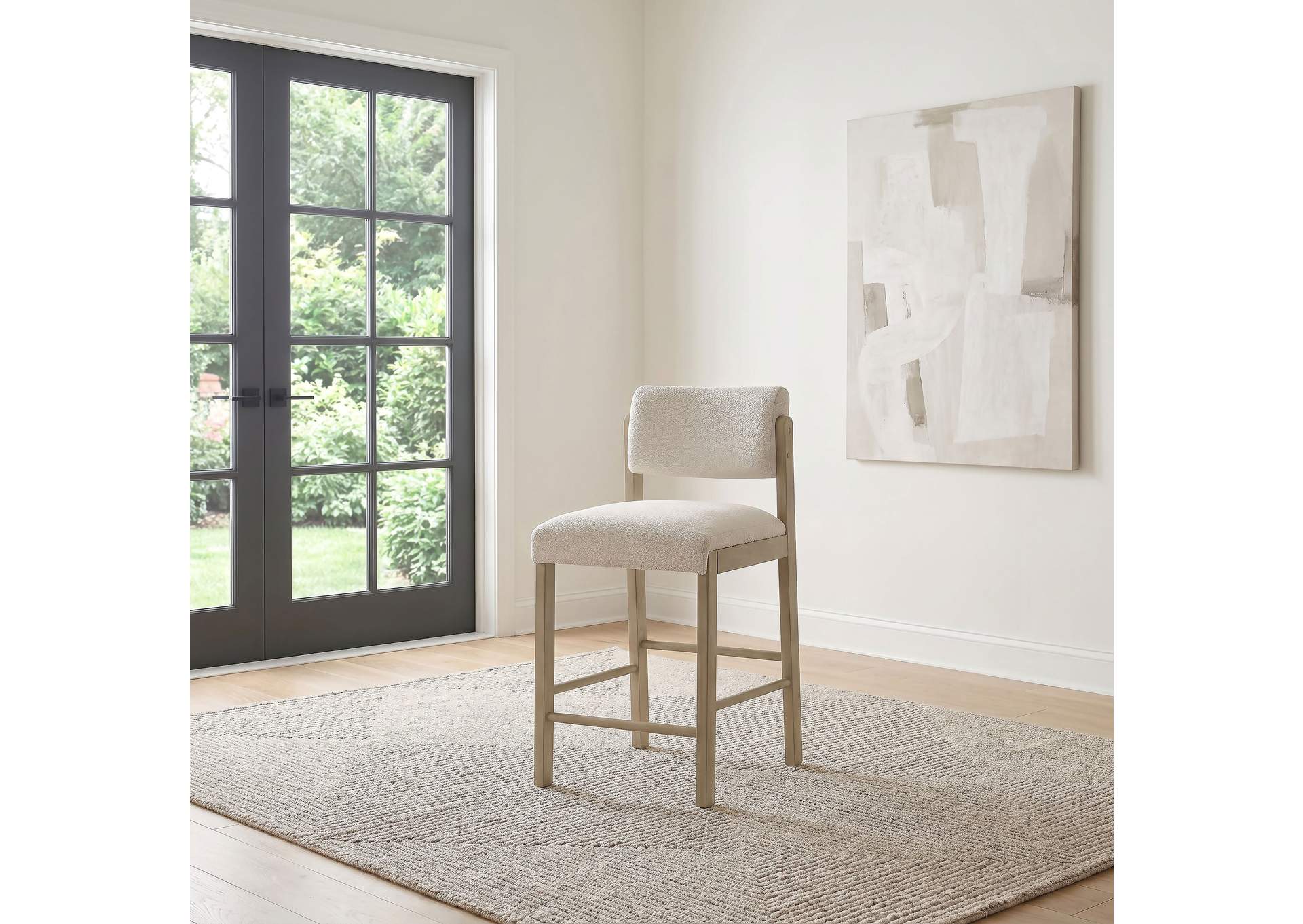 Kehoe Upholstered Counter Height Chair Cream and Natural Oak (Set of 2) image 4
