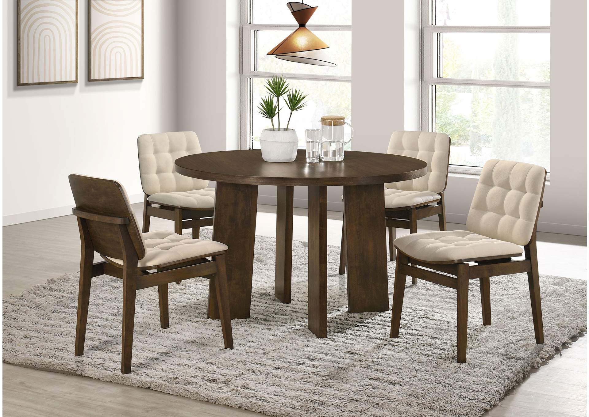 Strouse 5-piece Dining Set Cream and Walnut image 1