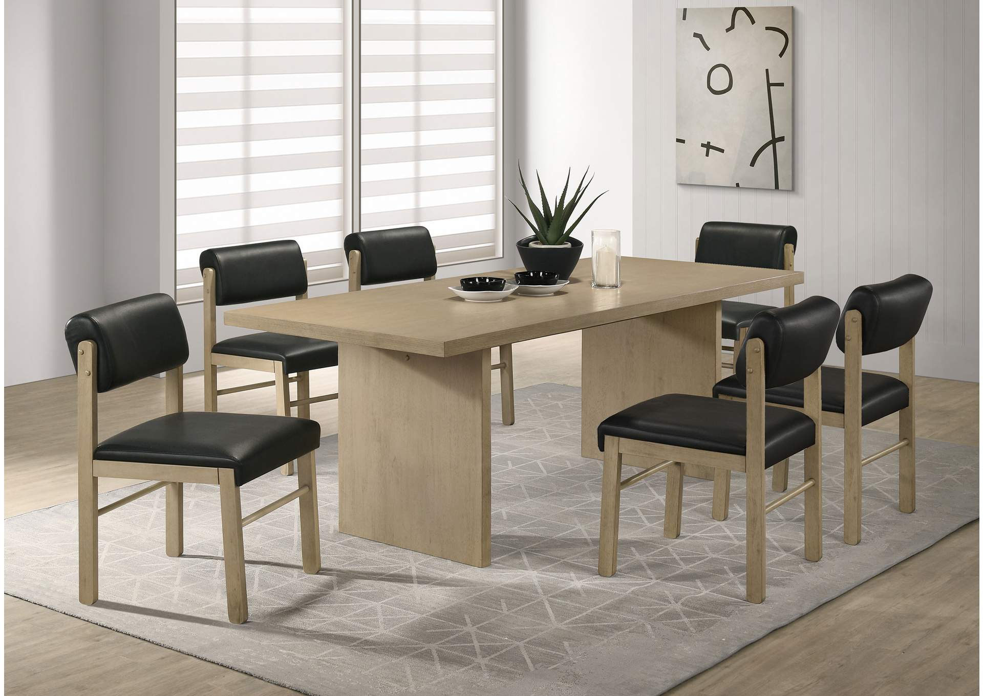 Decker 7-piece 82-inch Rectangular Dining Set Black and Natural Oak image 1