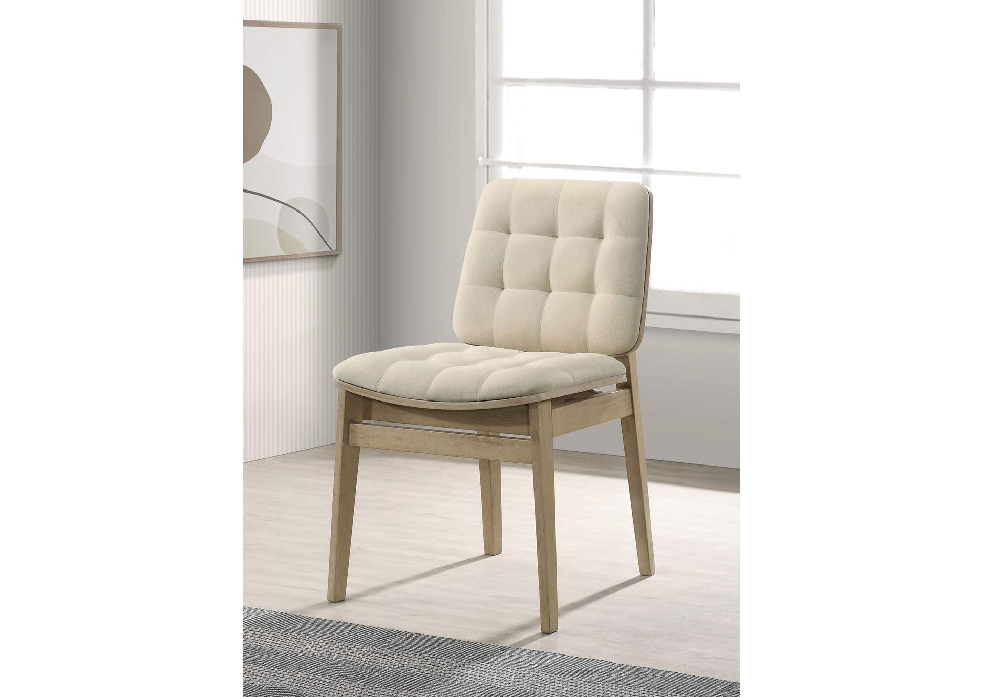 Redbridge Velvet Upholstered Side Chair Cream and Natural Oak (Set of 2) image 3