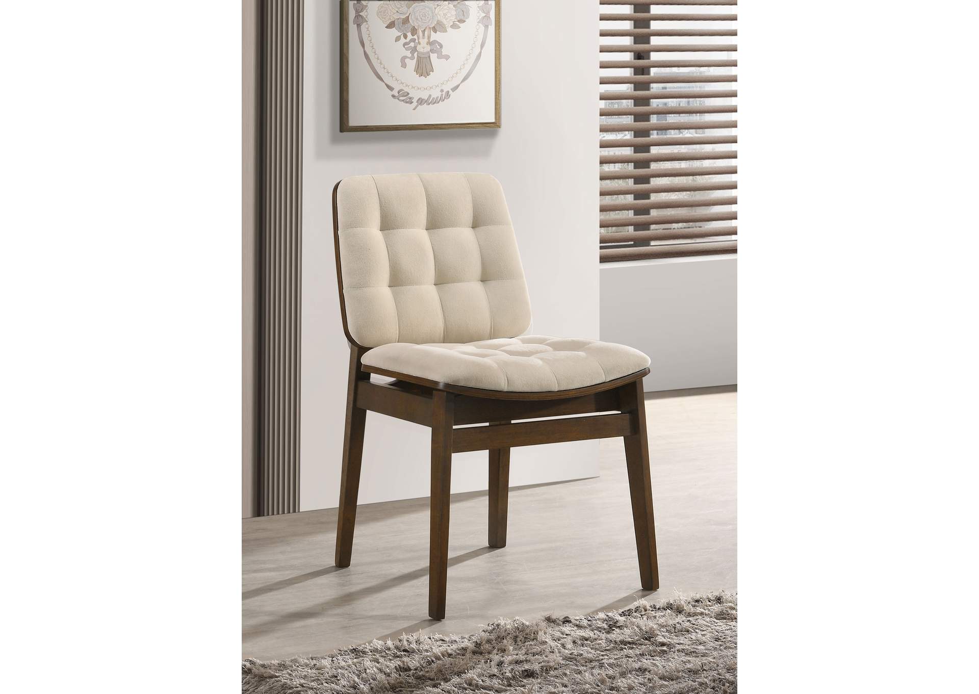 Redbridge Velvet Upholstered Side Chair Cream and Walnut (Set of 2) image 3