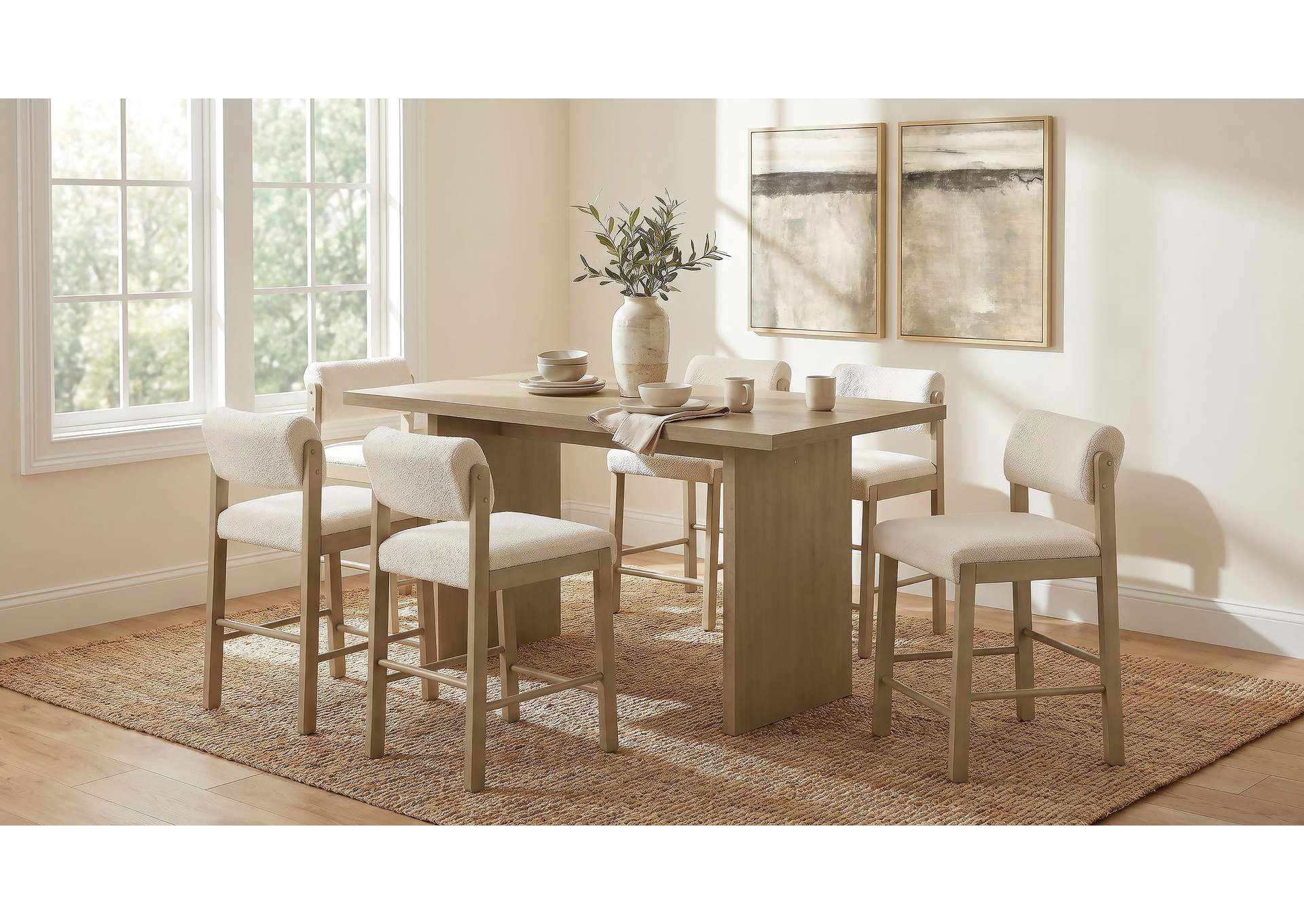 Decker 7-piece 70-inch Rectangular Counter Height Dining Set Cream and Natural Oak image 1