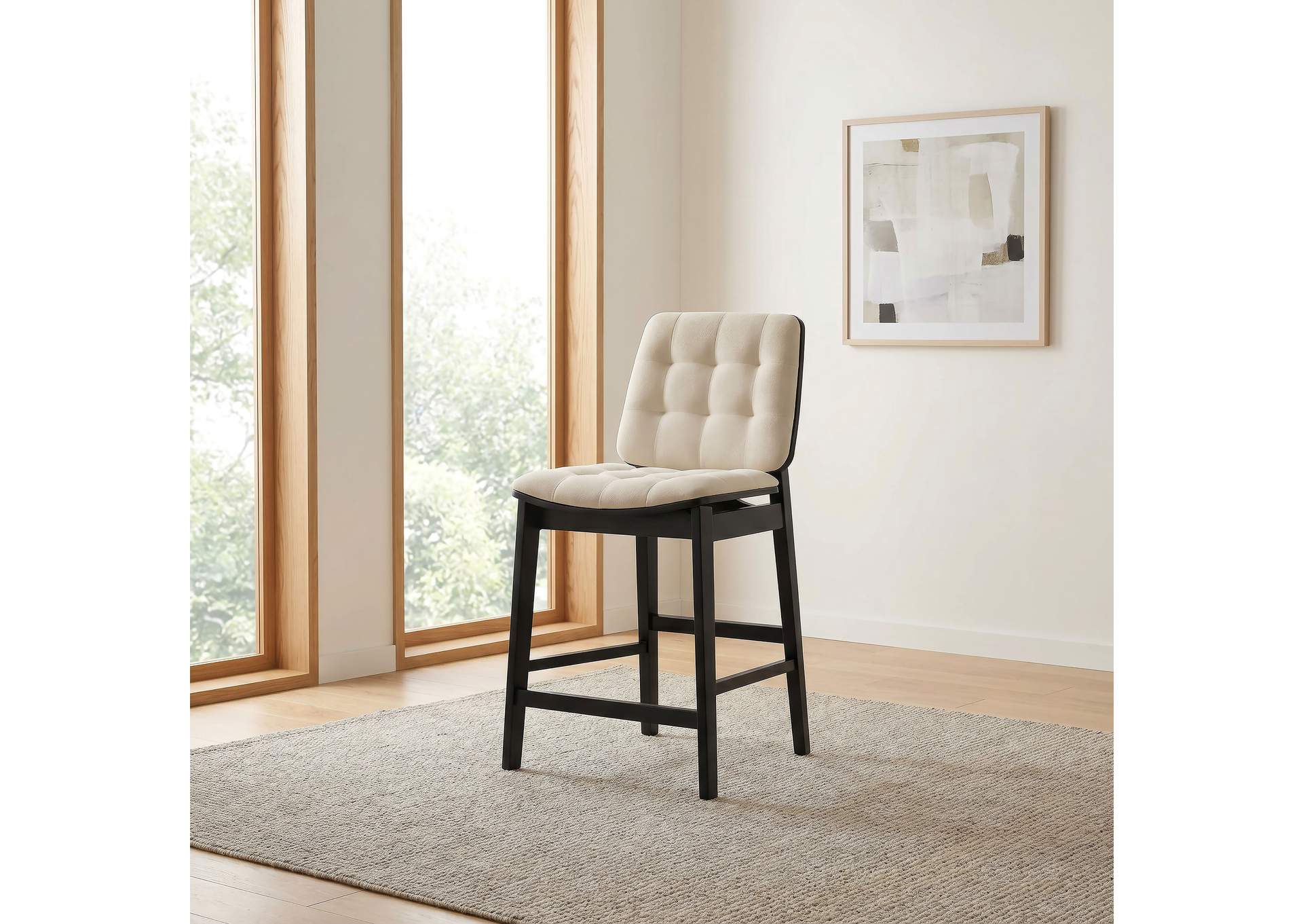 Redbridge Velvet Upholstered Counter Chair Cream and Black (Set of 2) image 4