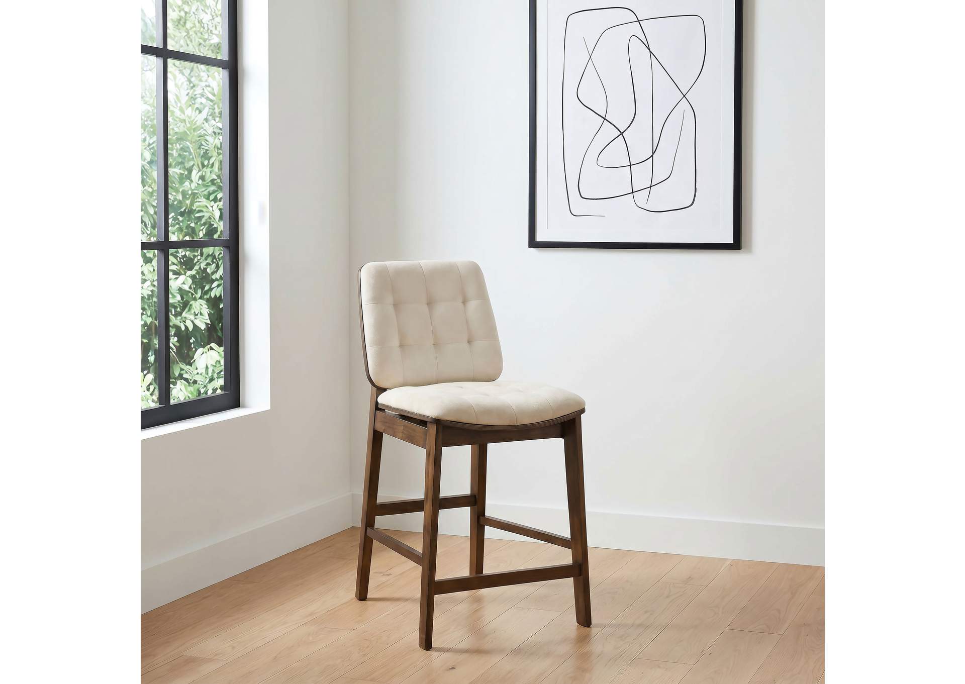 Redbridge Velvet Upholstered Counter Chair Cream and Walnut (Set of 2) image 4