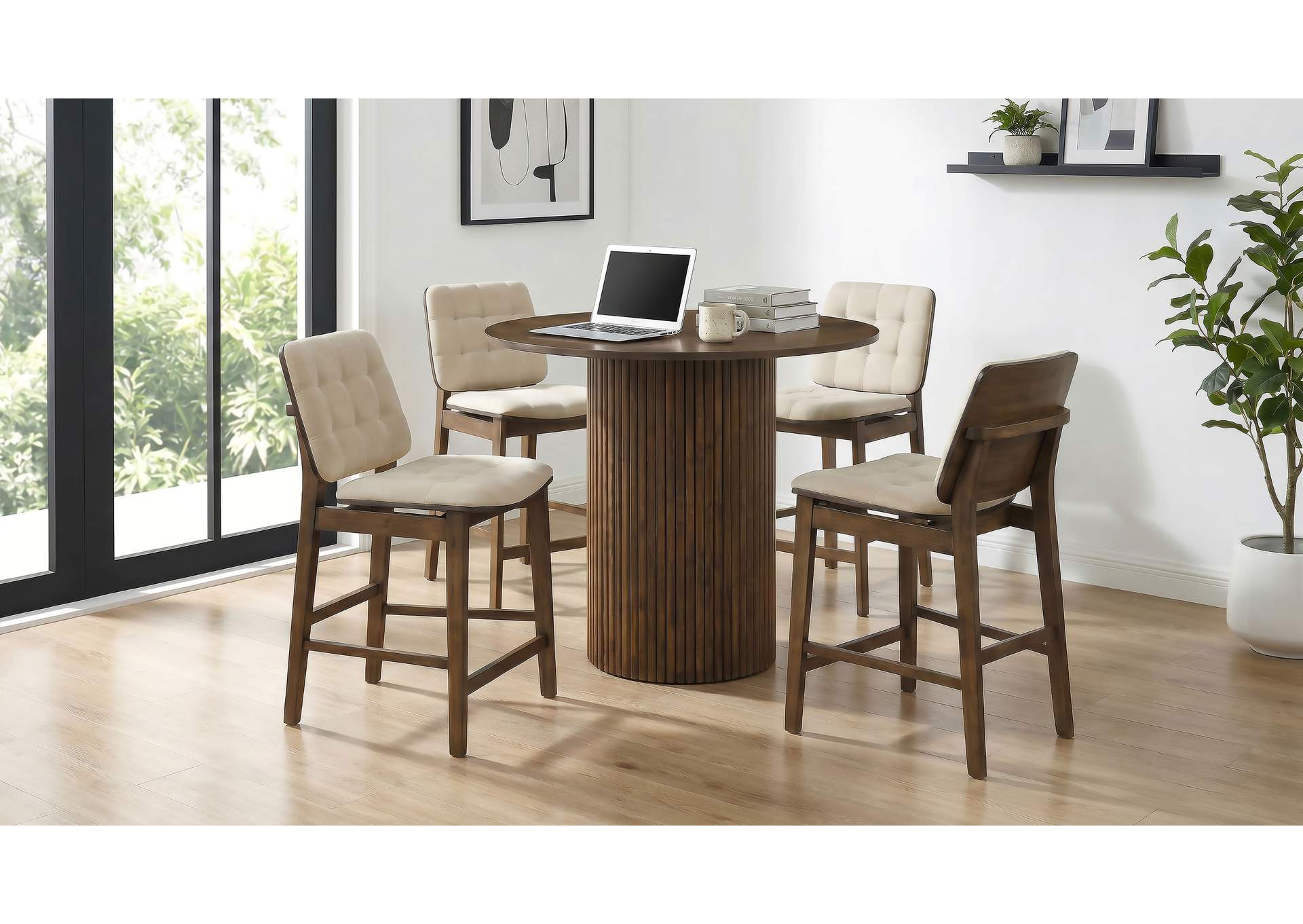 Redbridge Velvet Upholstered Counter Chair Cream and Walnut (Set of 2) image 16