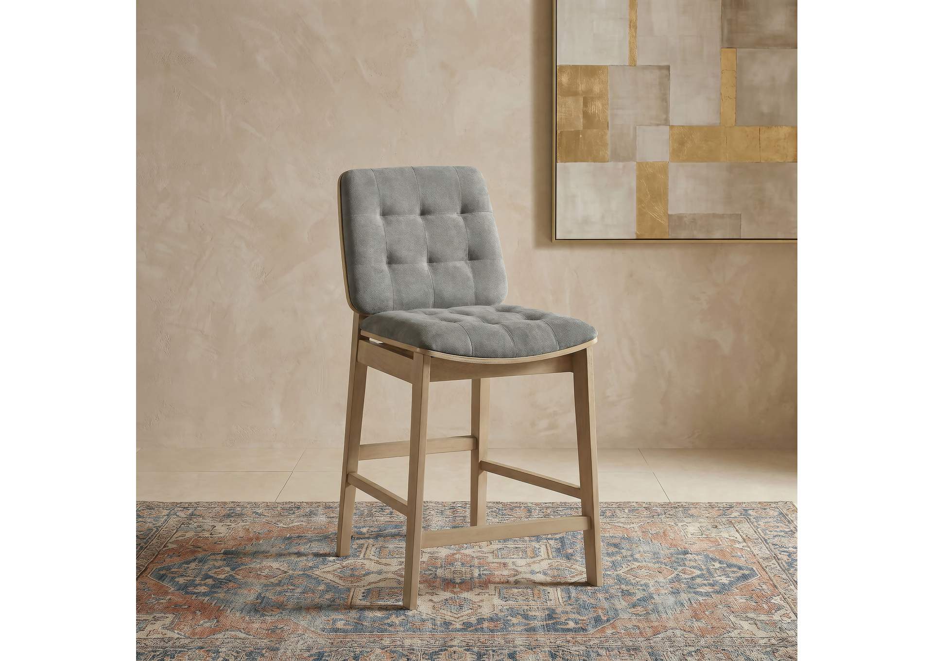 Redbridge Velvet Upholstered Counter Chair Grey and Natural Oak (Set of 2) image 3