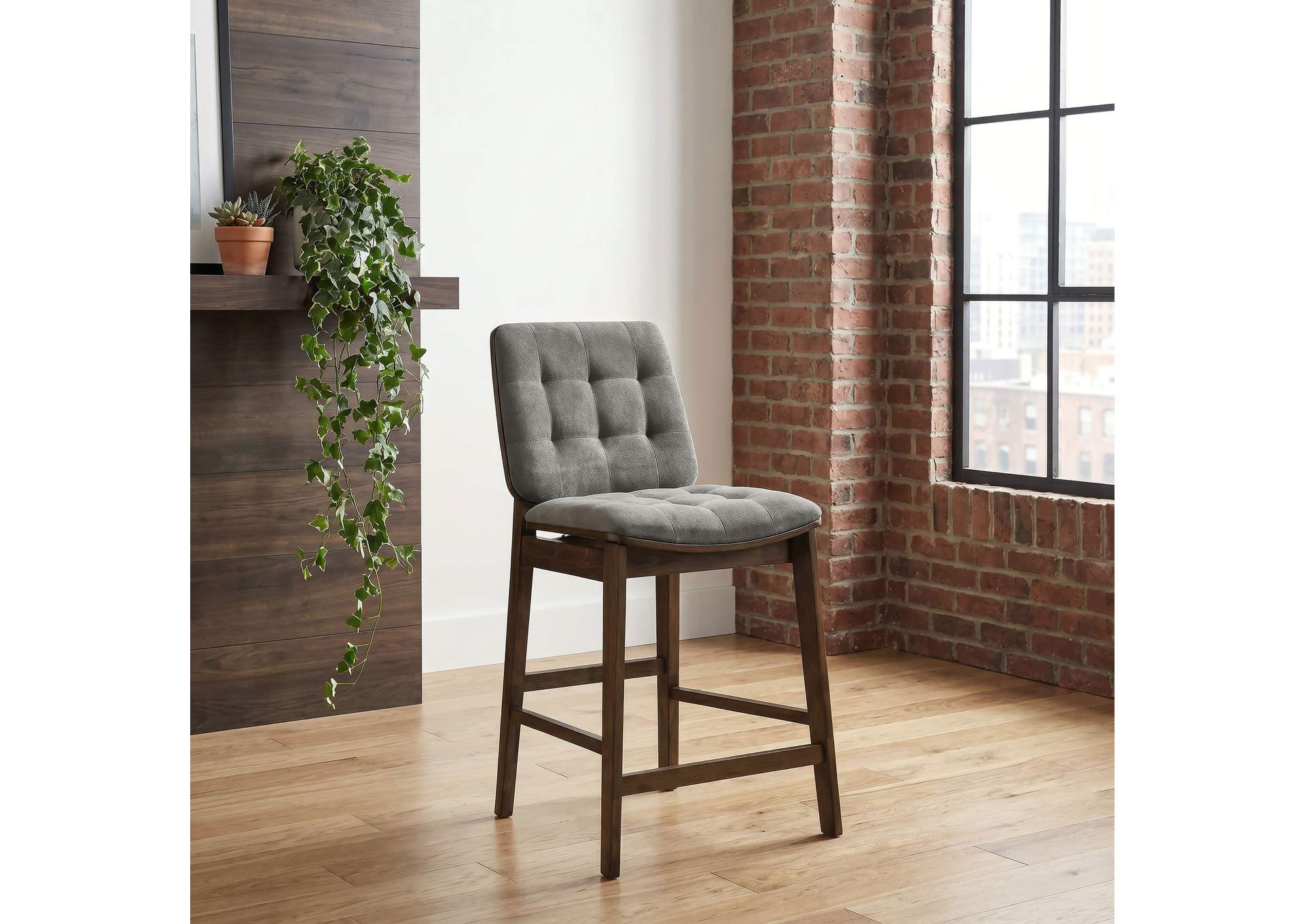 Redbridge Velvet Upholstered Counter Chair Grey and Walnut (Set of 2) image 3
