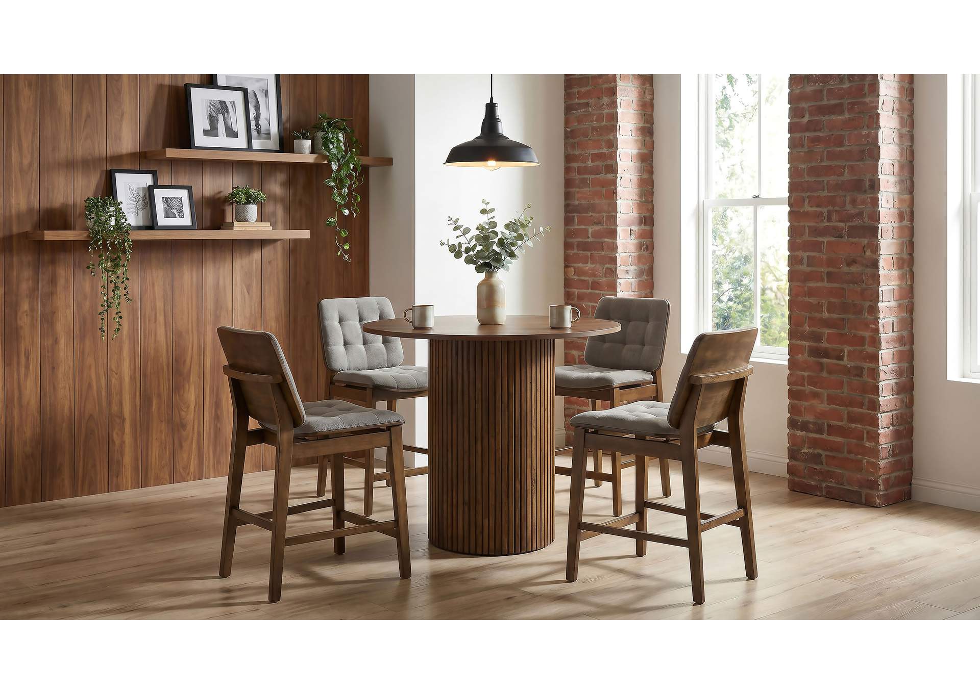 Redbridge Velvet Upholstered Counter Chair Grey and Walnut (Set of 2) image 16