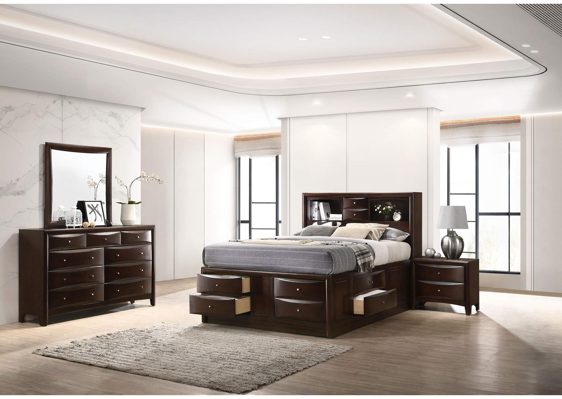 Phoenix Bedroom Set with Bookcase Headboard Deep Cappuccino