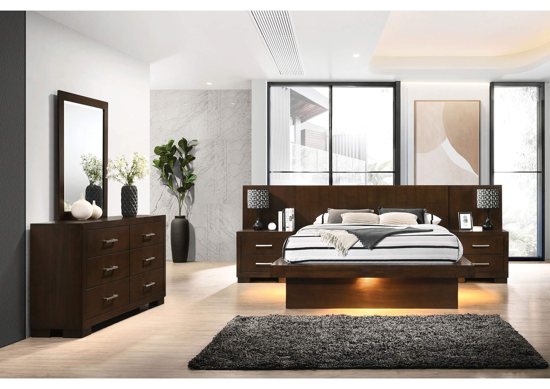 Jessica 5-piece Eastern King LED Bedroom Set Cappuccino