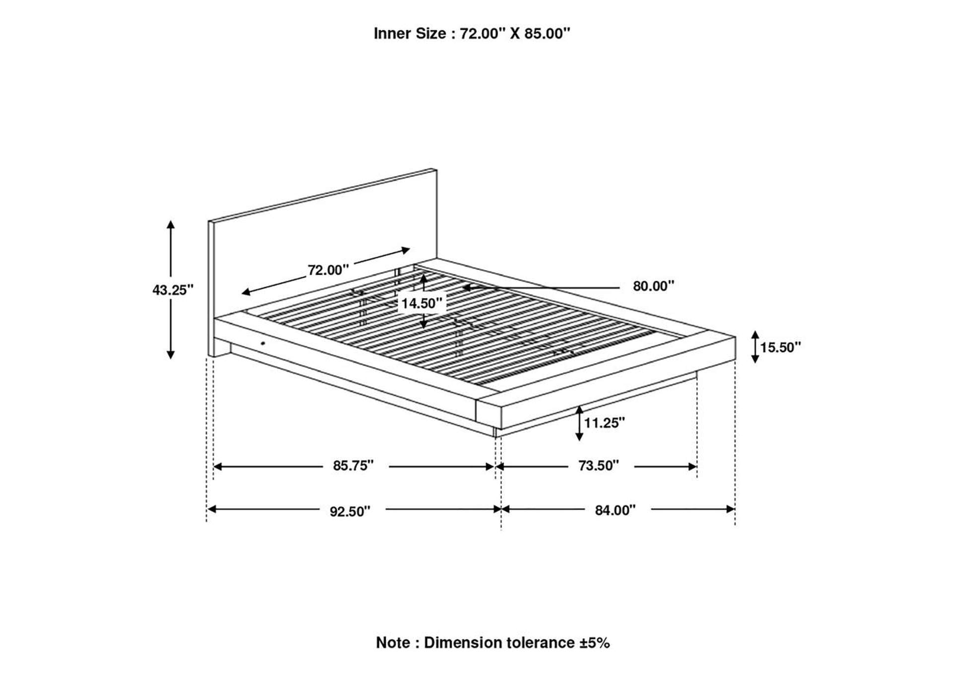 Jessica California King Platform Bed with Rail Seating Cappuccino