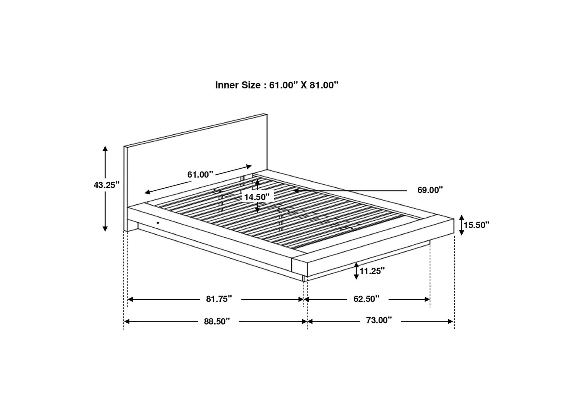 Jessica Queen Platform Bed with Rail Seating Cappuccino