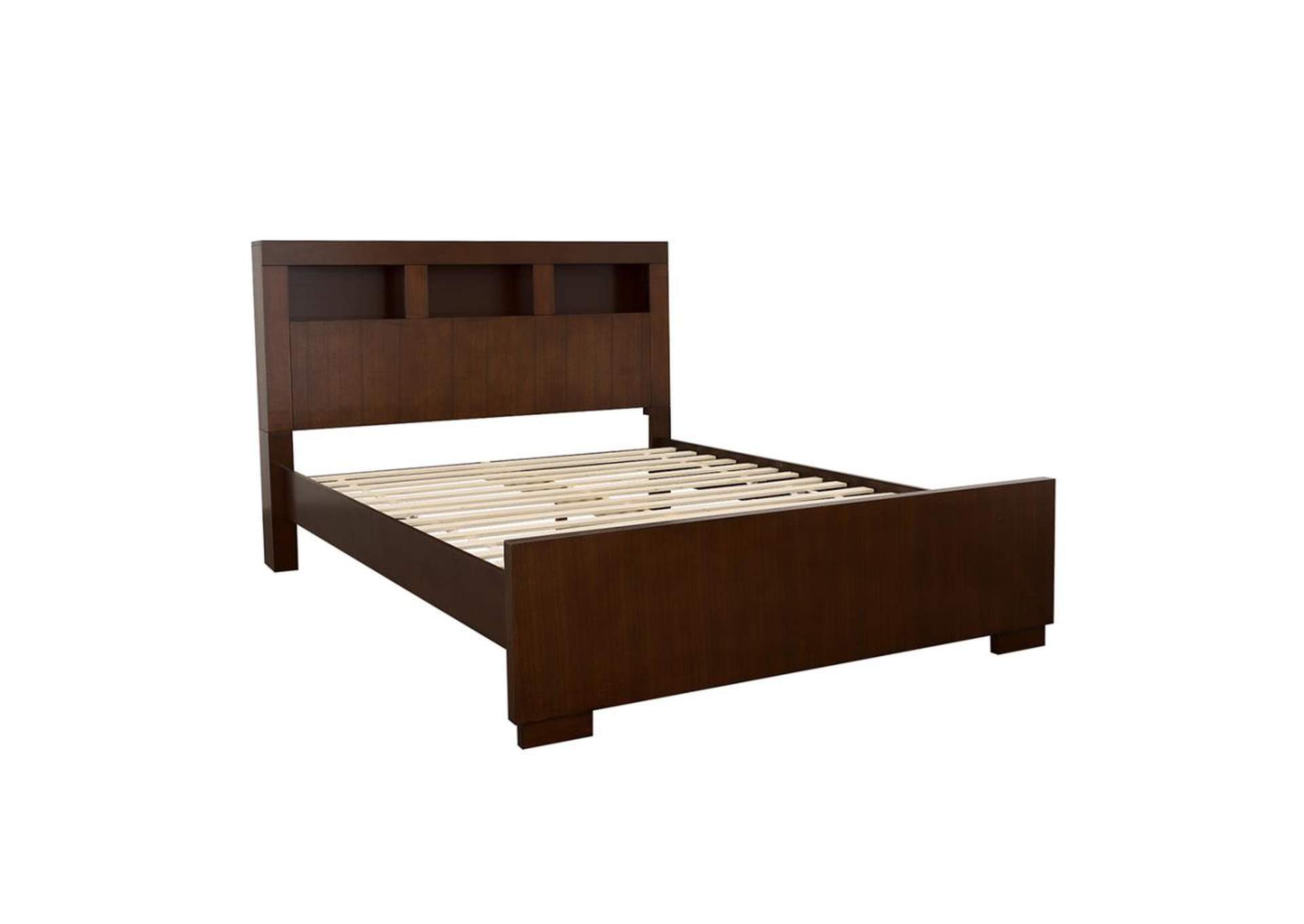 Jessica Eastern King Bed with Storage Headboard Cappuccino