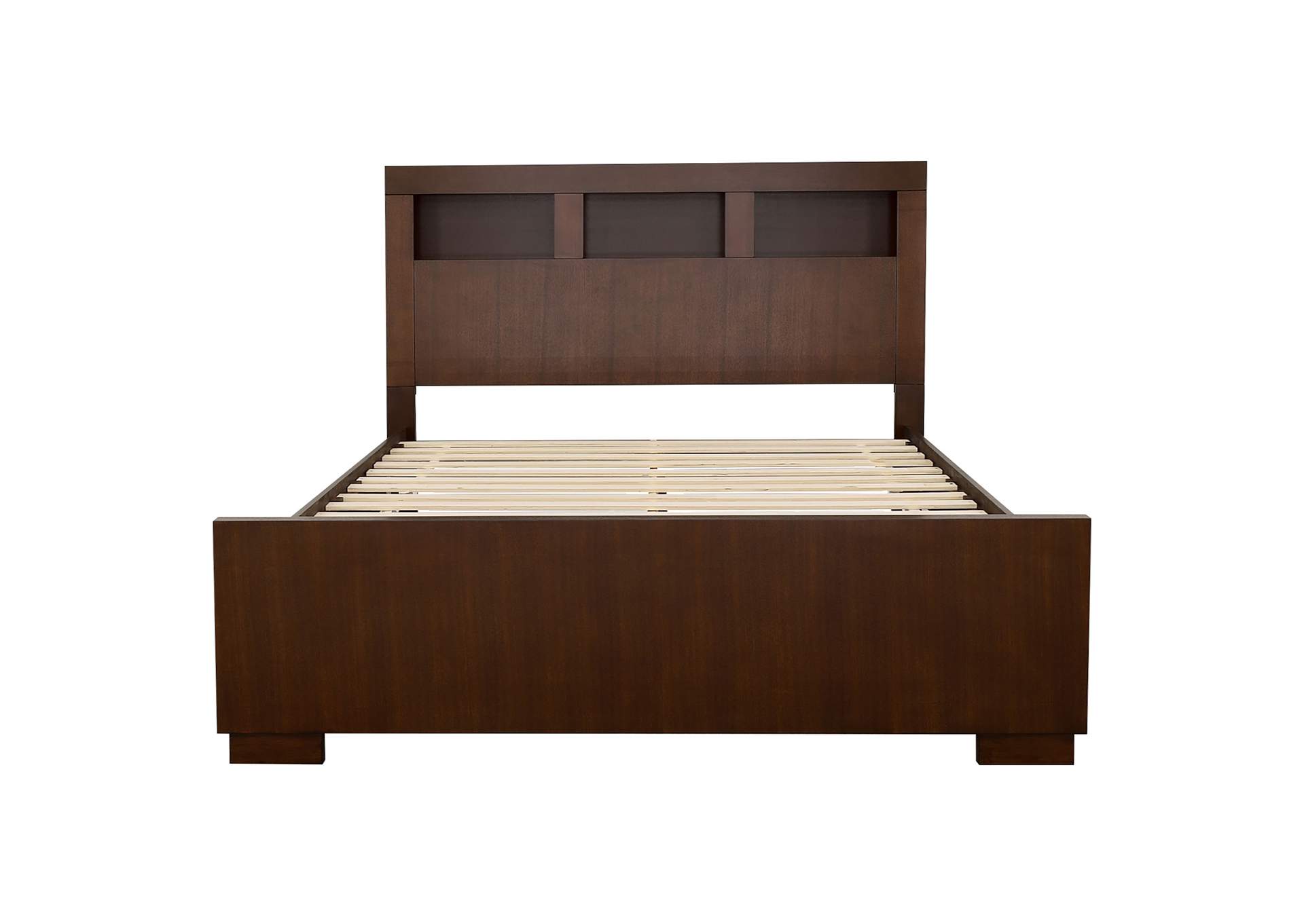 Jessica Queen Bed with Storage Headboard Cappuccino