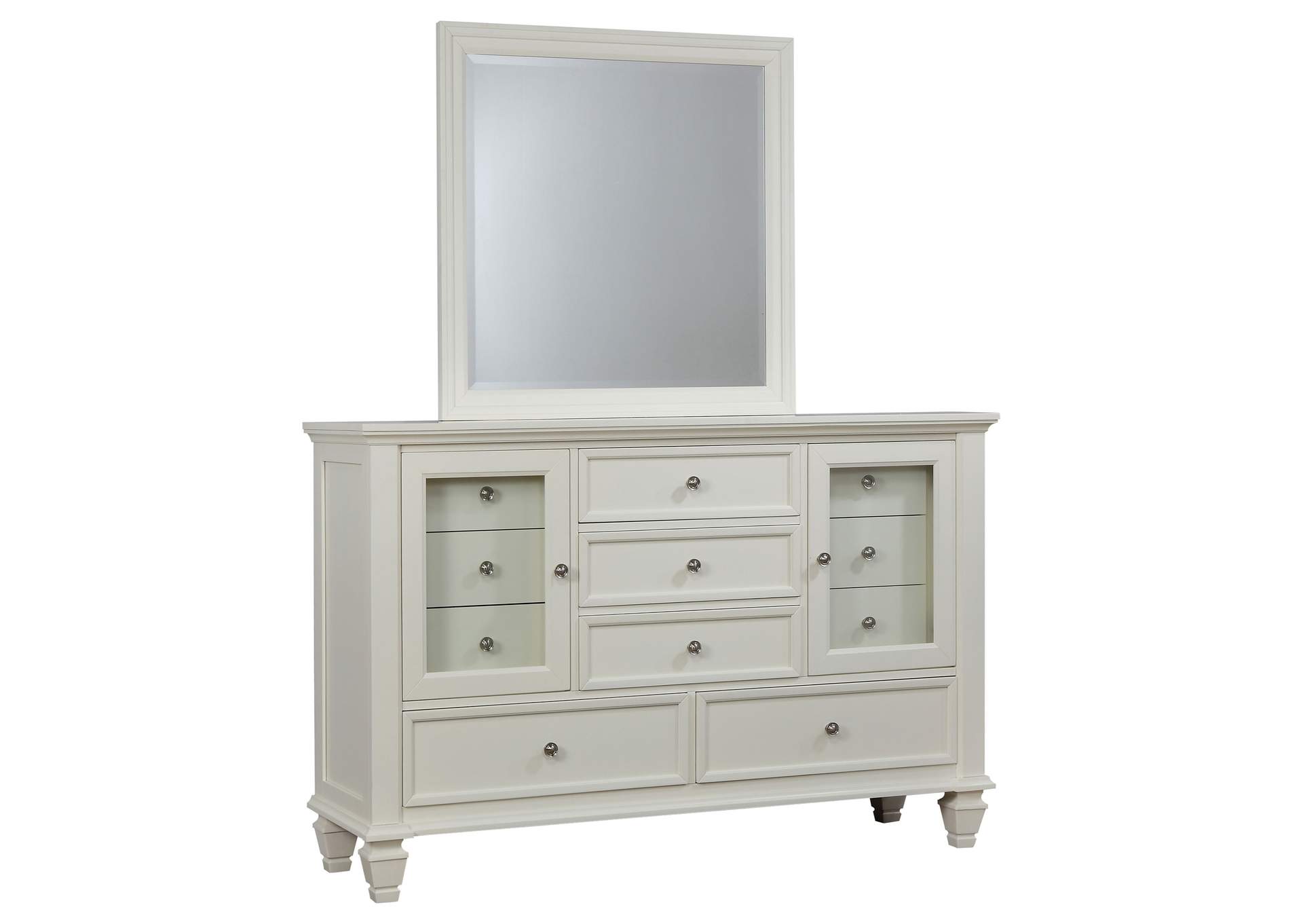 Sandy Beach 11-drawer Dresser with Mirror Cream White