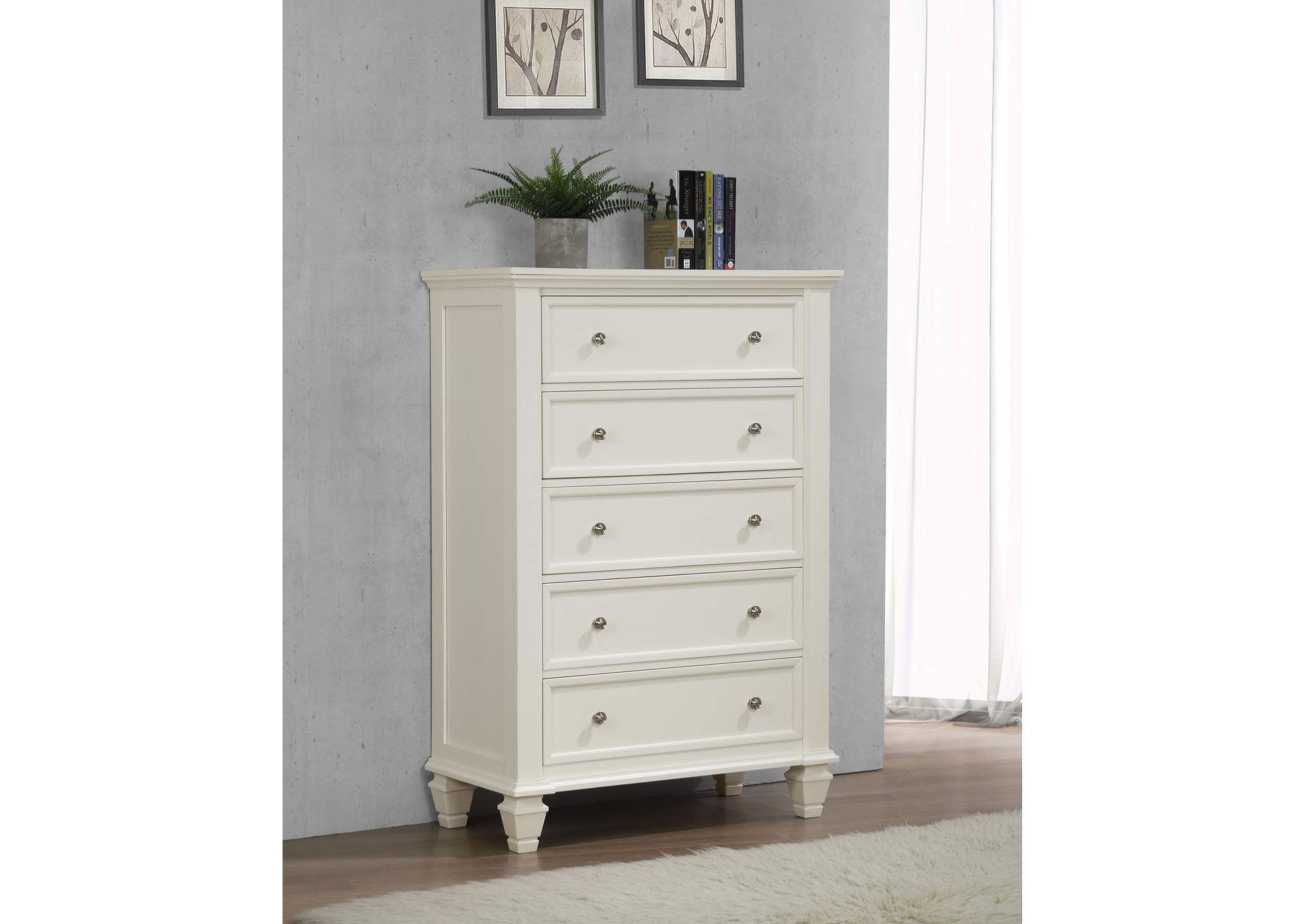 Sandy Beach 5-drawer Bedroom Chest Cream White