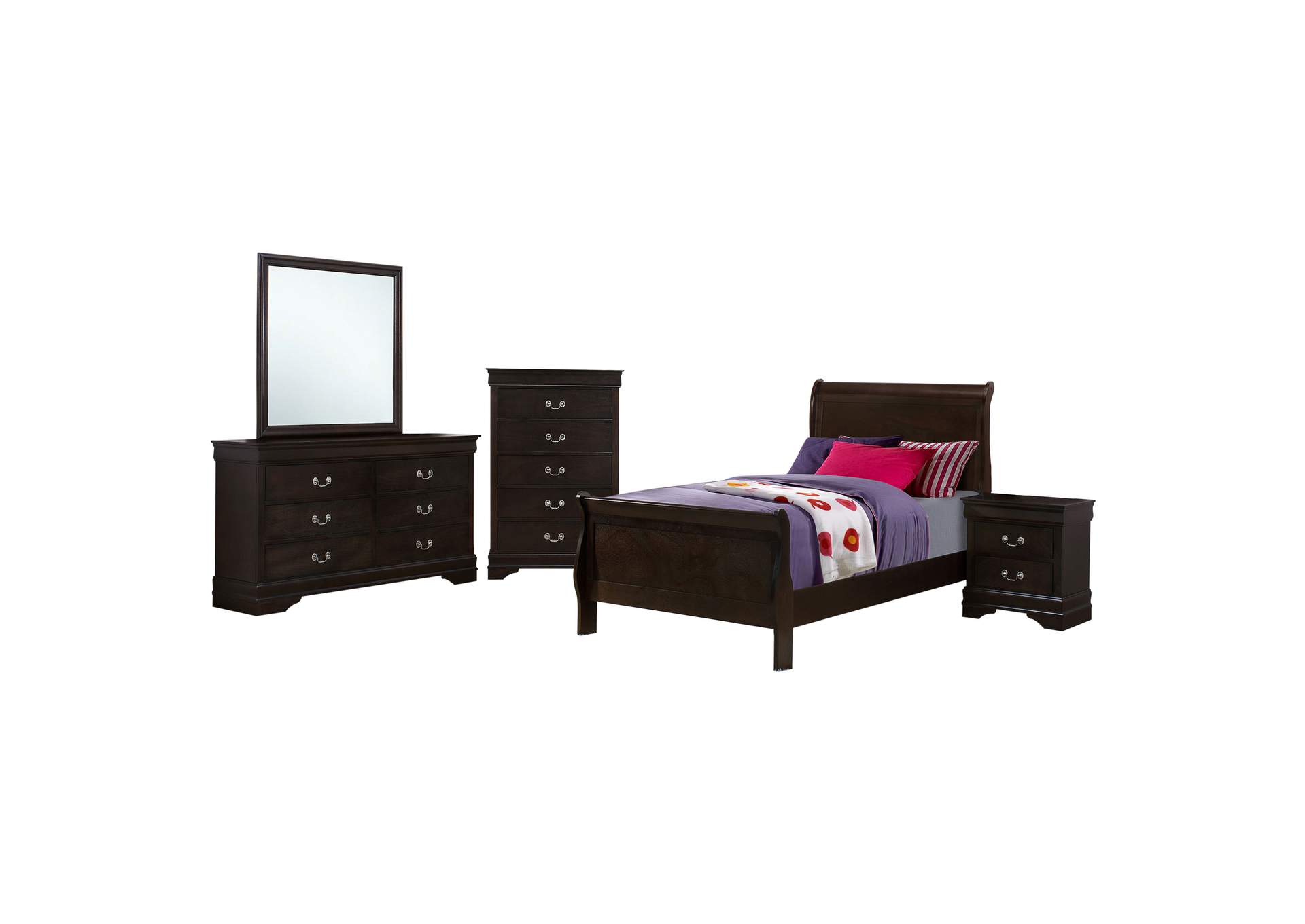 Louis Philippe 5-piece Twin Bedroom Set Cappuccino