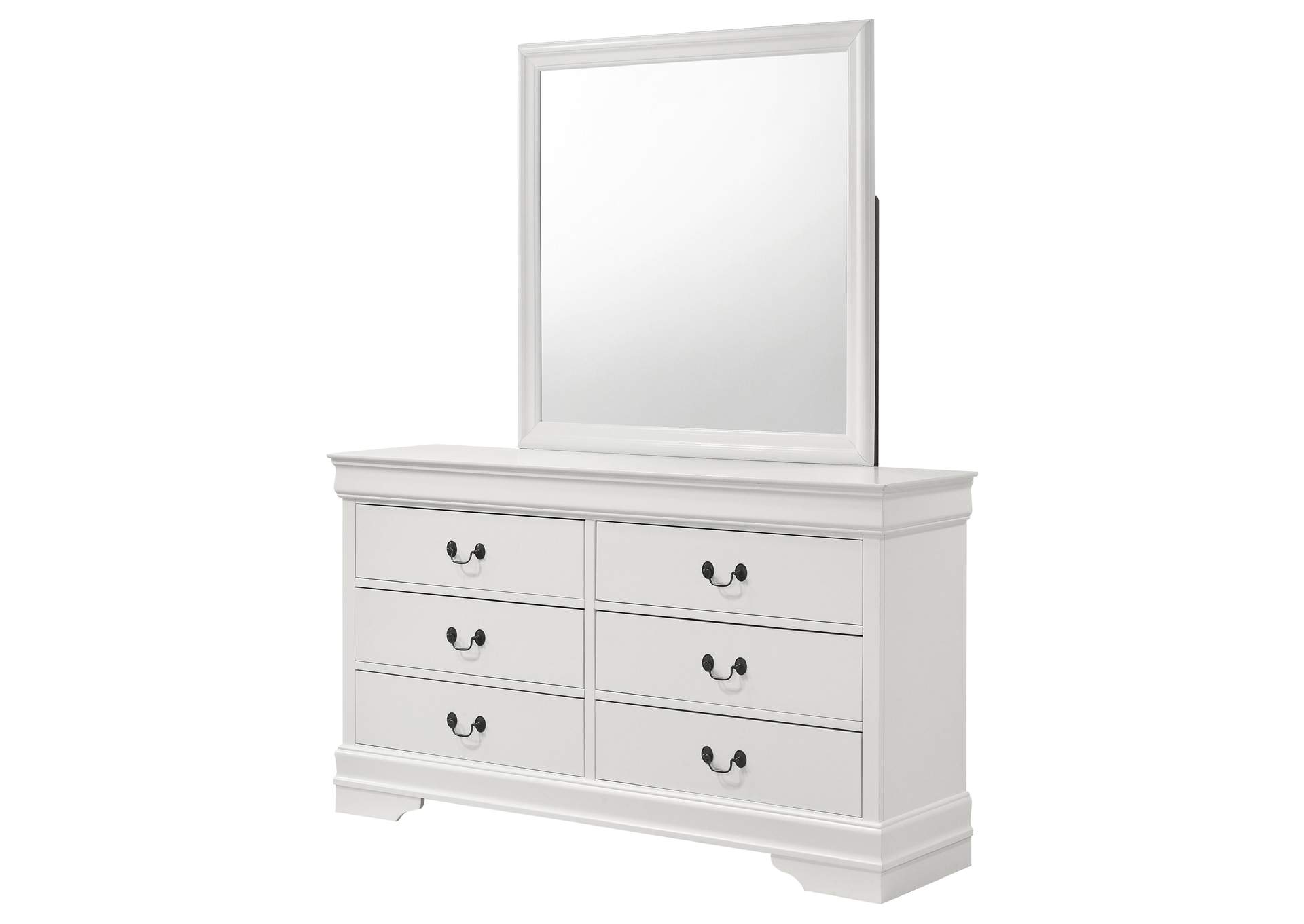 Louis Philippe 6-drawer Dresser and Mirror White