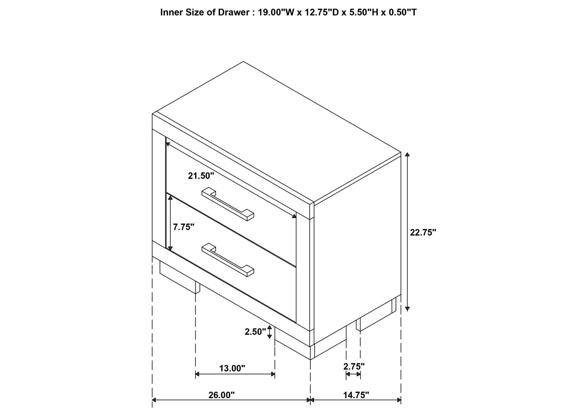 Jessica 2-drawer Nightstand Cream White