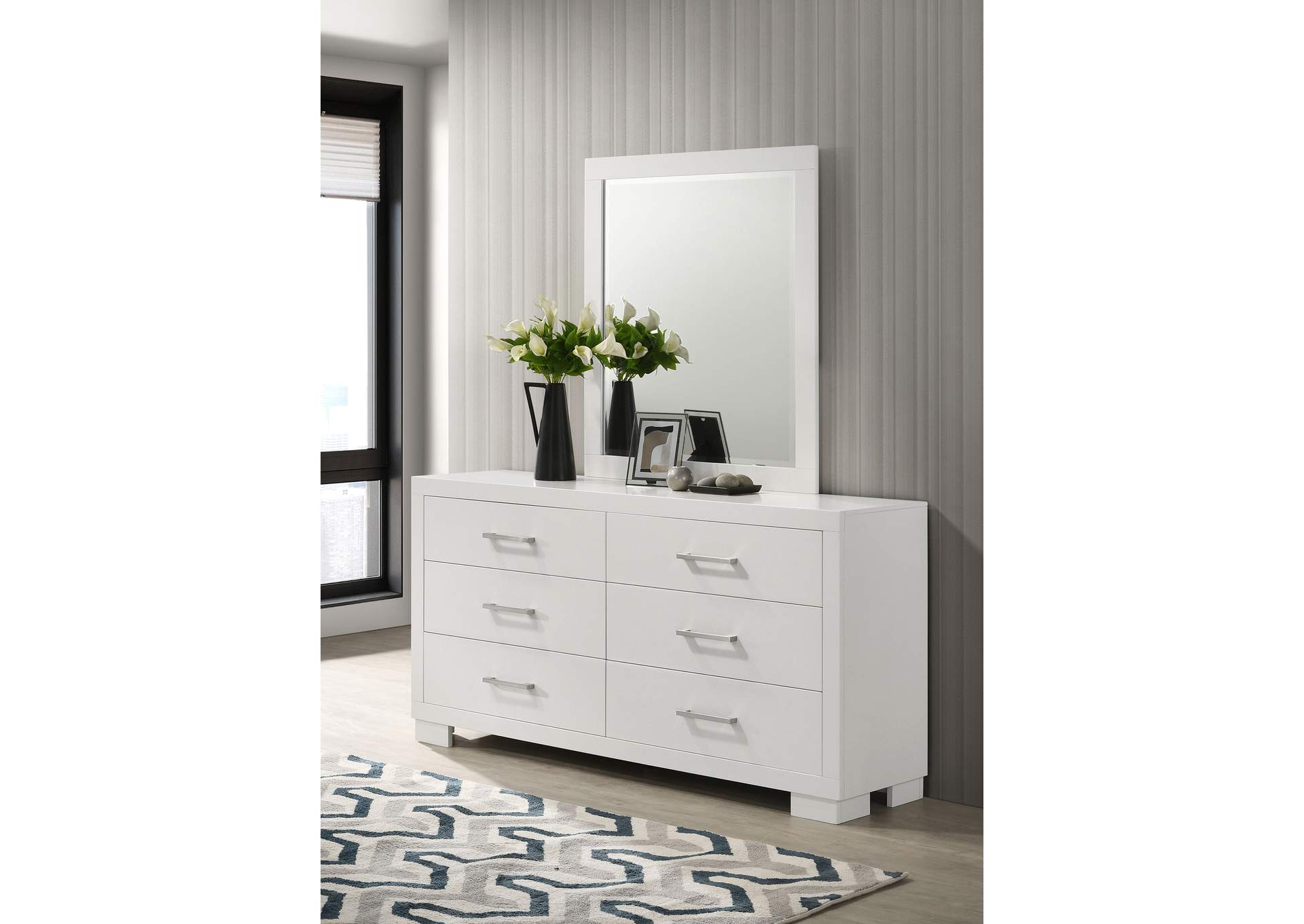 Jessica 6-drawer Dresser with Mirror Cream White