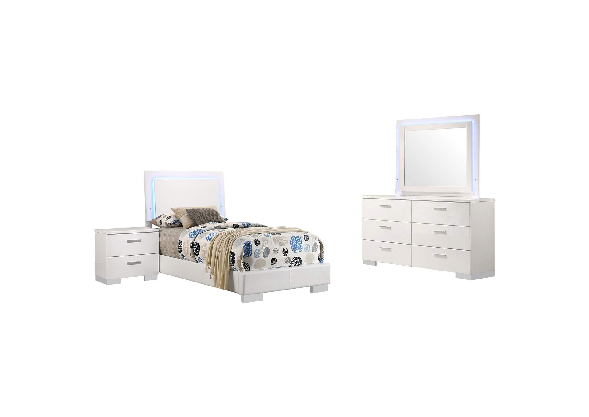 Felicity 4-piece Twin Bedroom Set White High Gloss