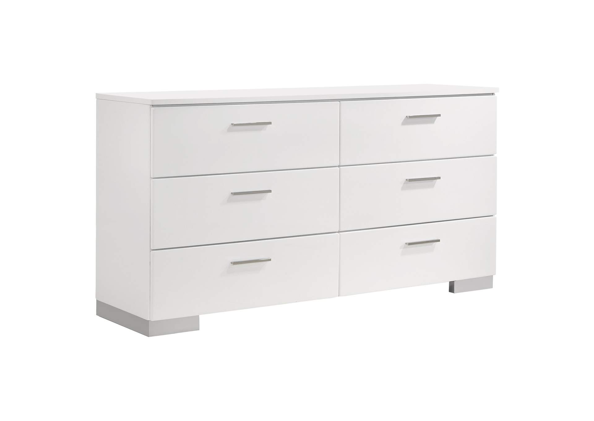 Felicity 6-piece Bedroom Set Glossy White with Plank Headboard
