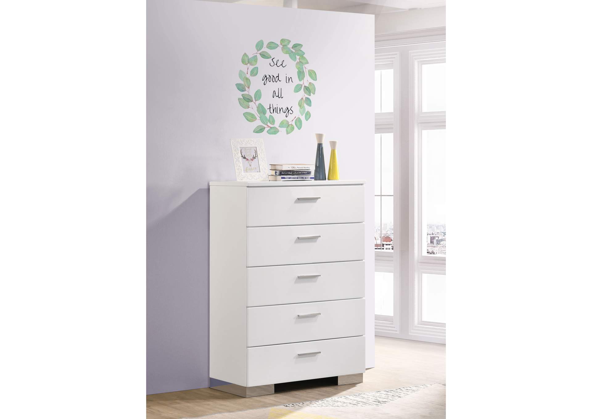 Felicity 5-drawer Bedroom Chest White High Gloss