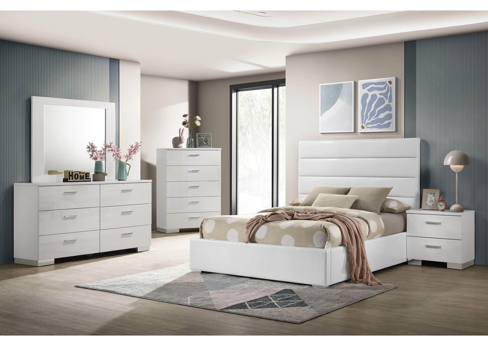 Felicity 5-piece Full Bedroom Set White High Gloss