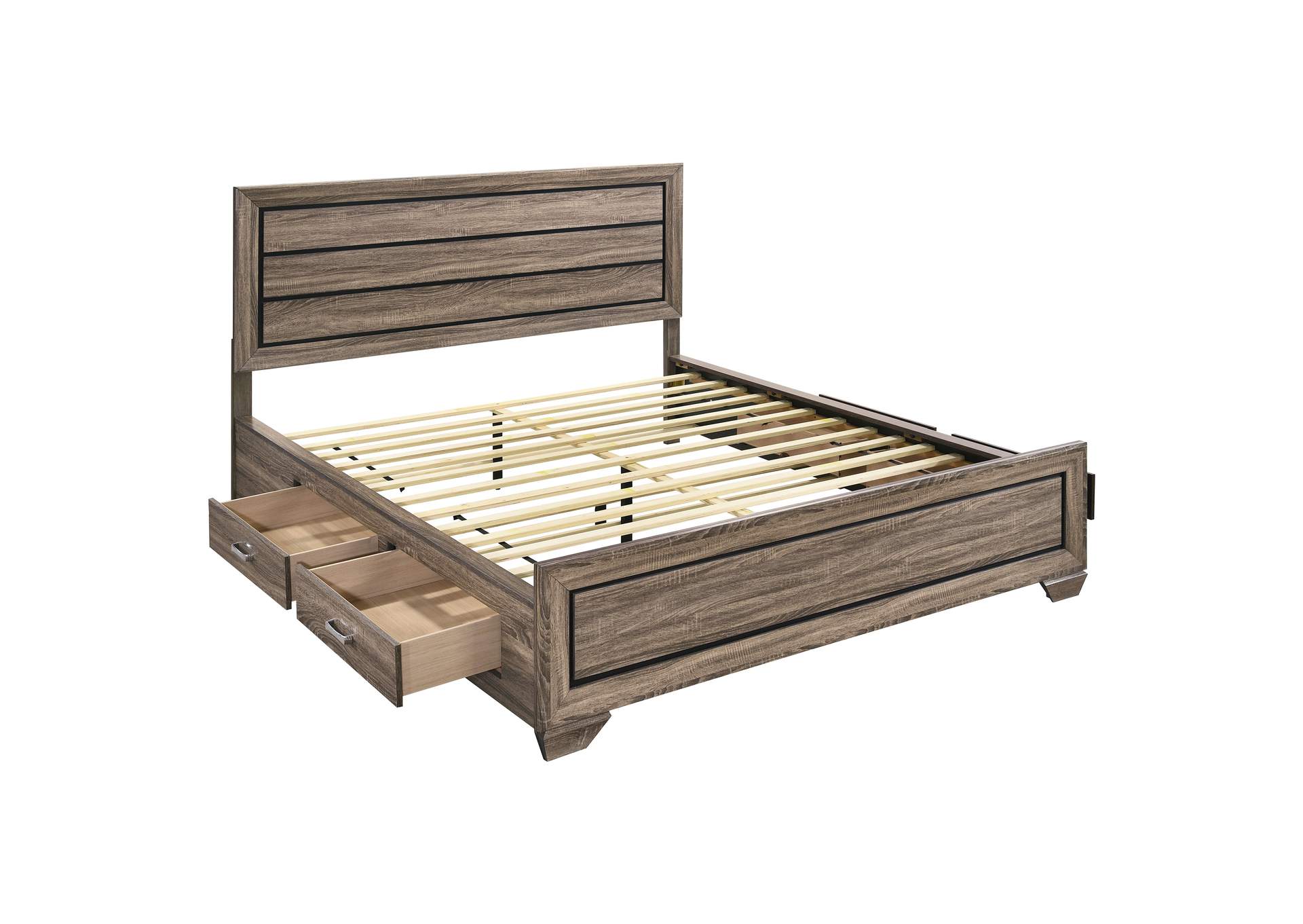 Kauffman Wood California King Storage Panel Bed Washed Taupe