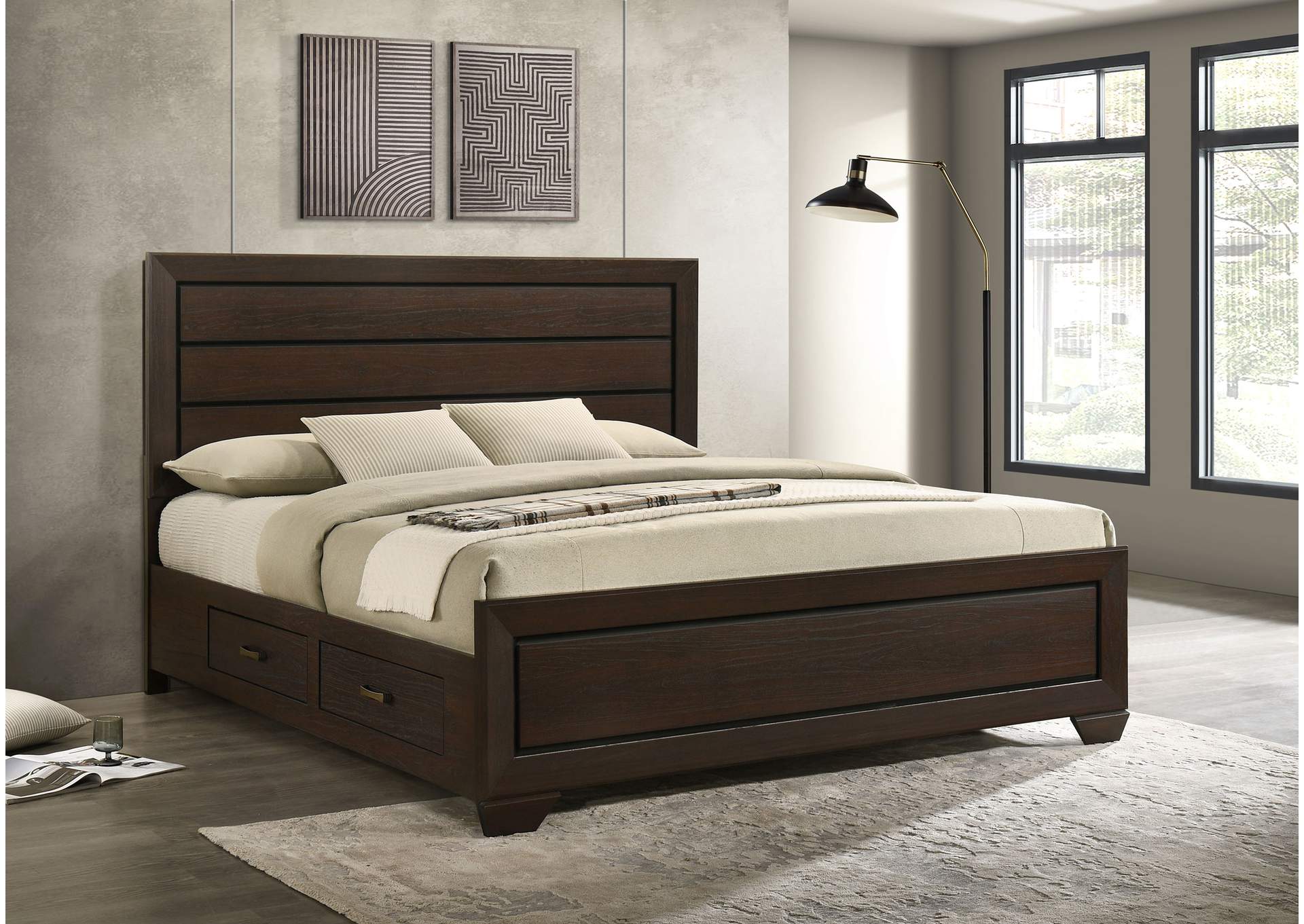 Kauffman Eastern King Storage Bed Dark Cocoa