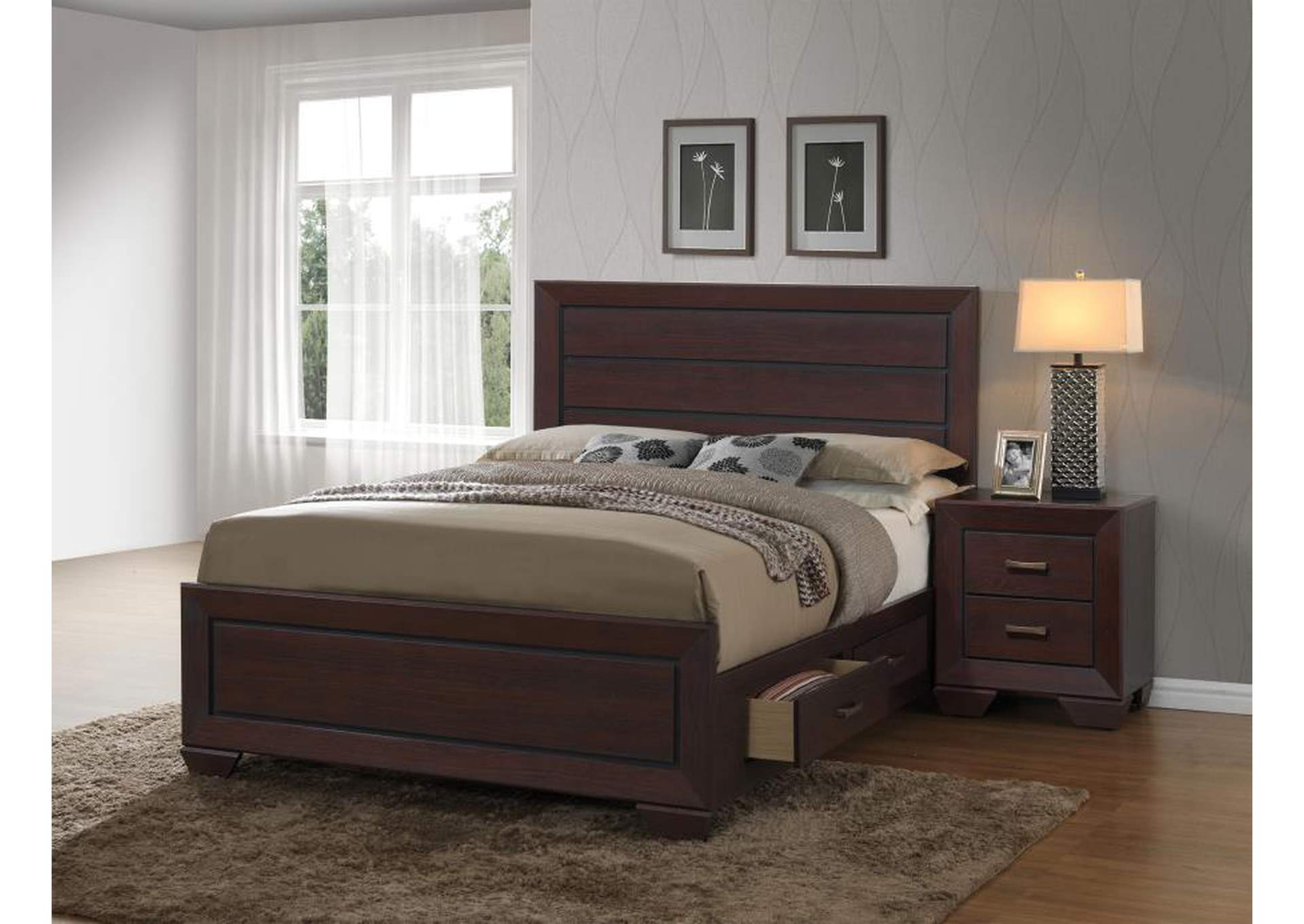 Kauffman Eastern King Storage Bed Dark Cocoa
