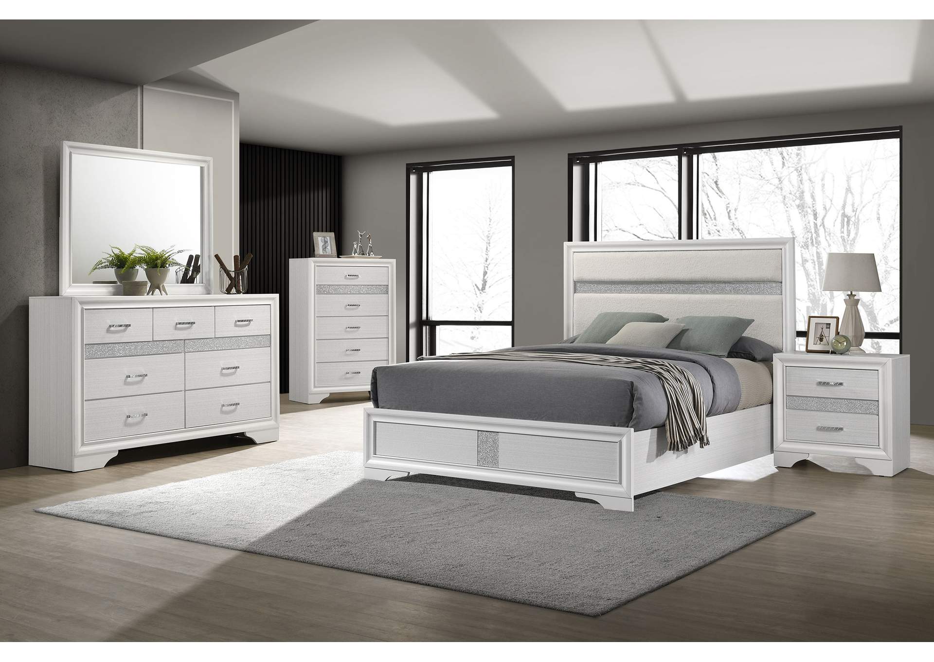 Miranda 54-inch Upholstered California King Panel Bed White