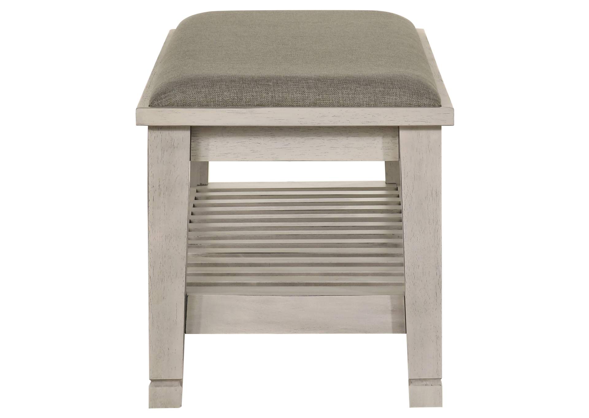Franco Fabric Upholstered Bench with Shelf Distressed White image 5