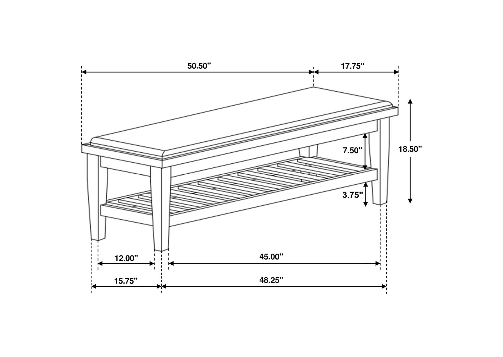 Franco Fabric Upholstered Bench with Shelf Distressed White image 10
