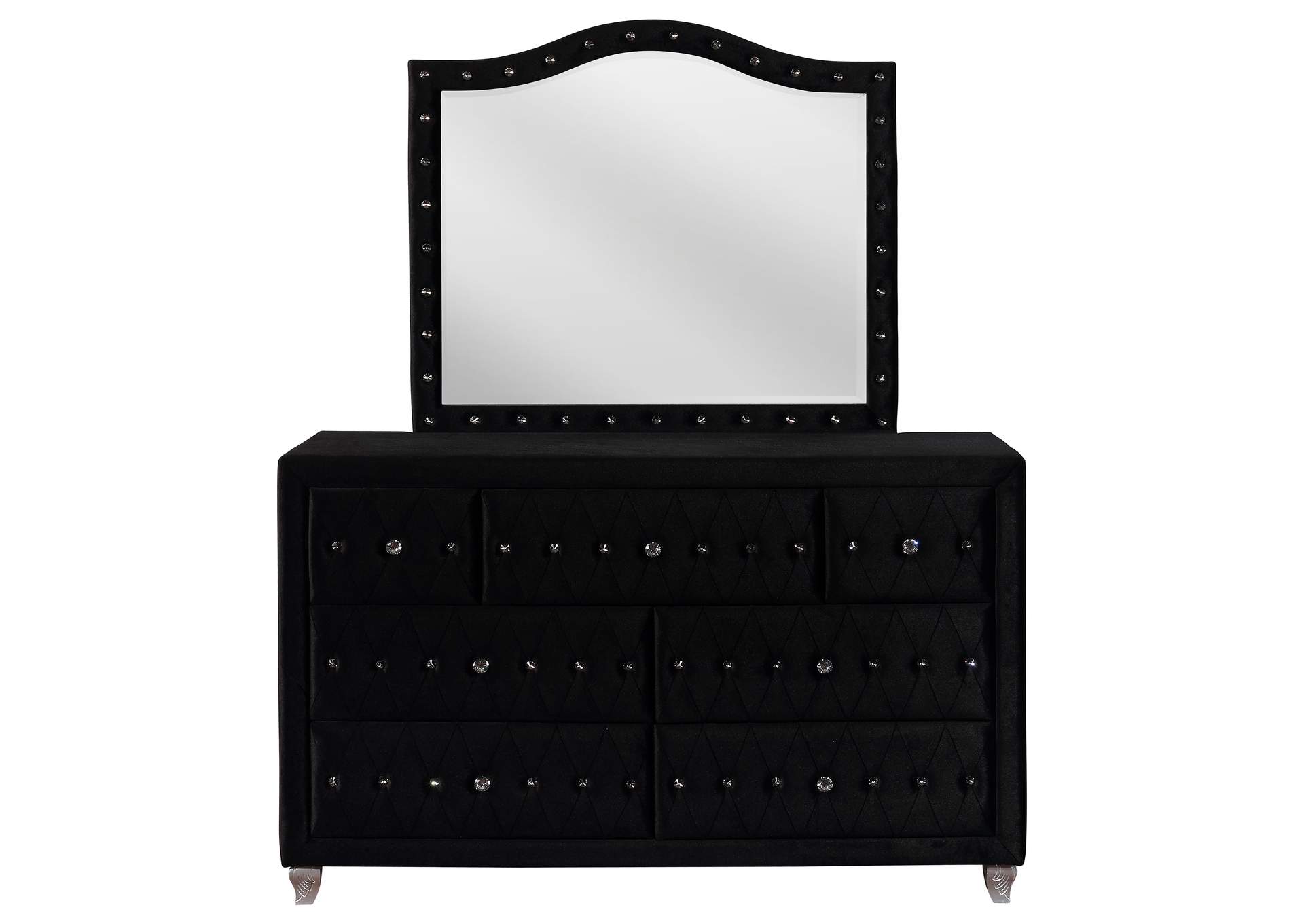 Deanna 7-drawer Upholstered Dresser with Mirror Black