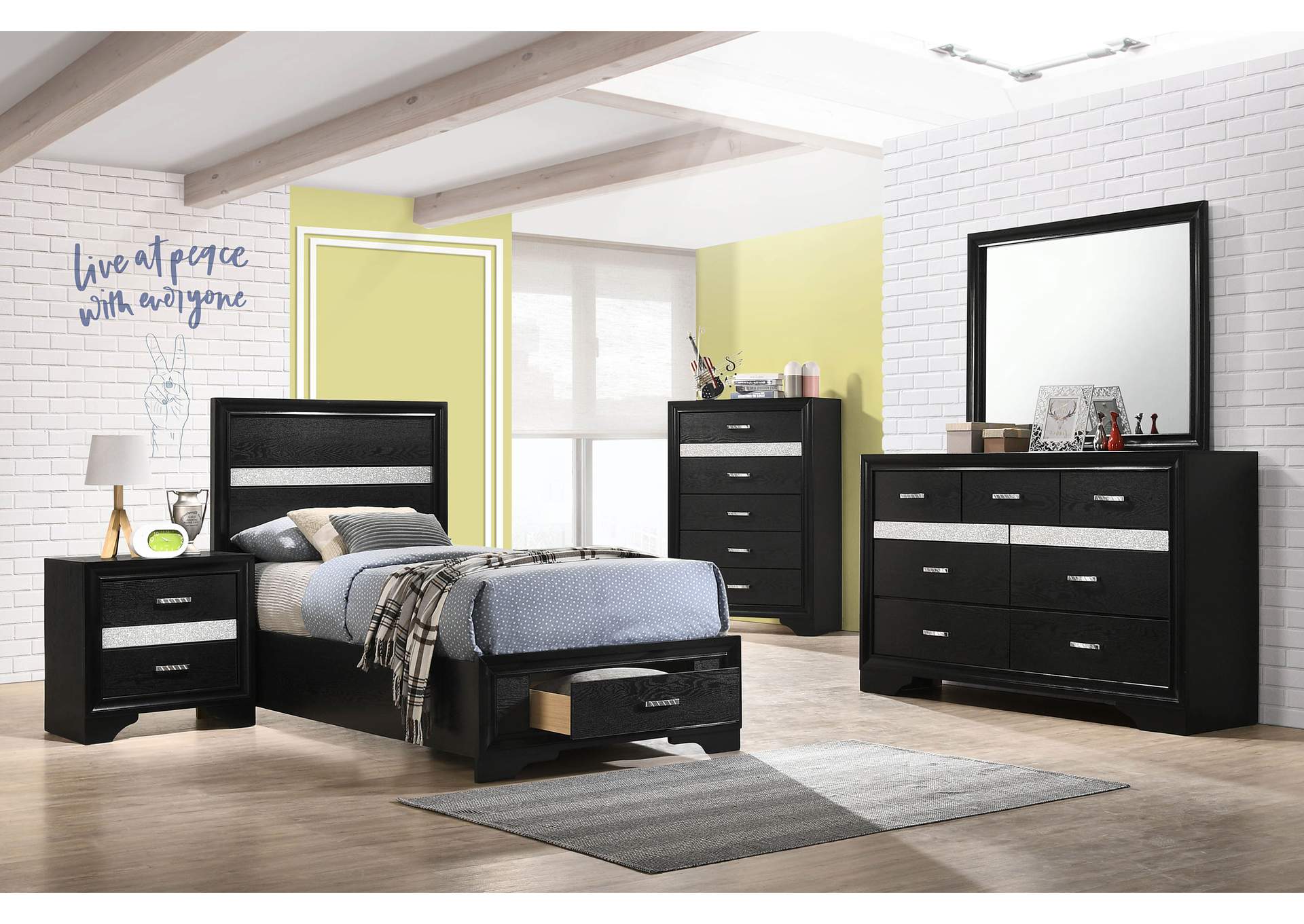 Miranda 51-inch Wood Twin Storage Panel Bed Black