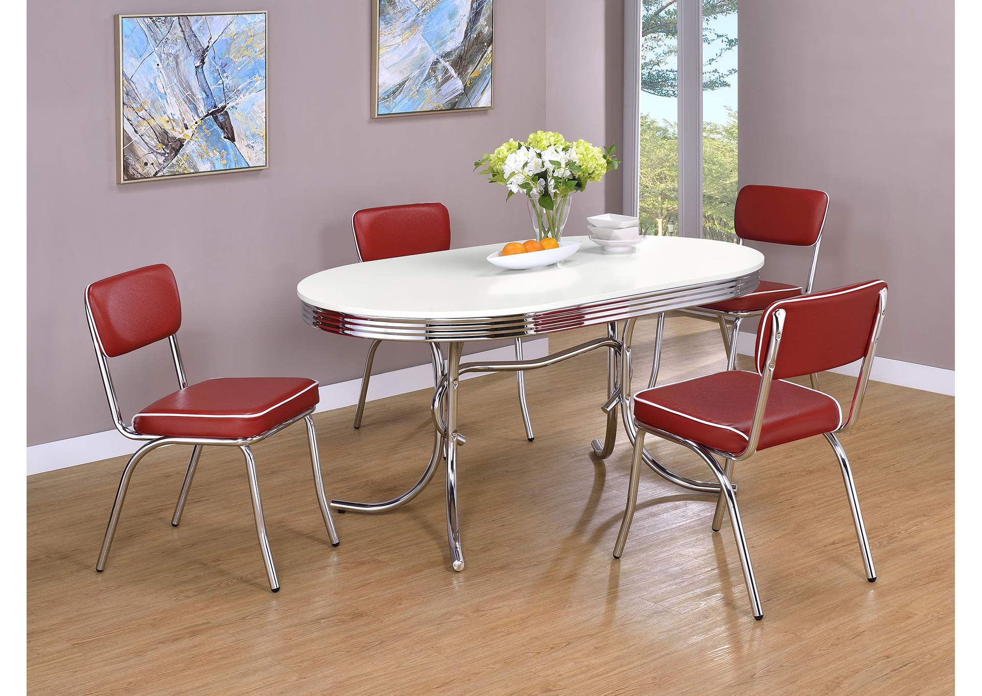 Retro Oval 60-inch Wood Top Dining Table White and Chrome