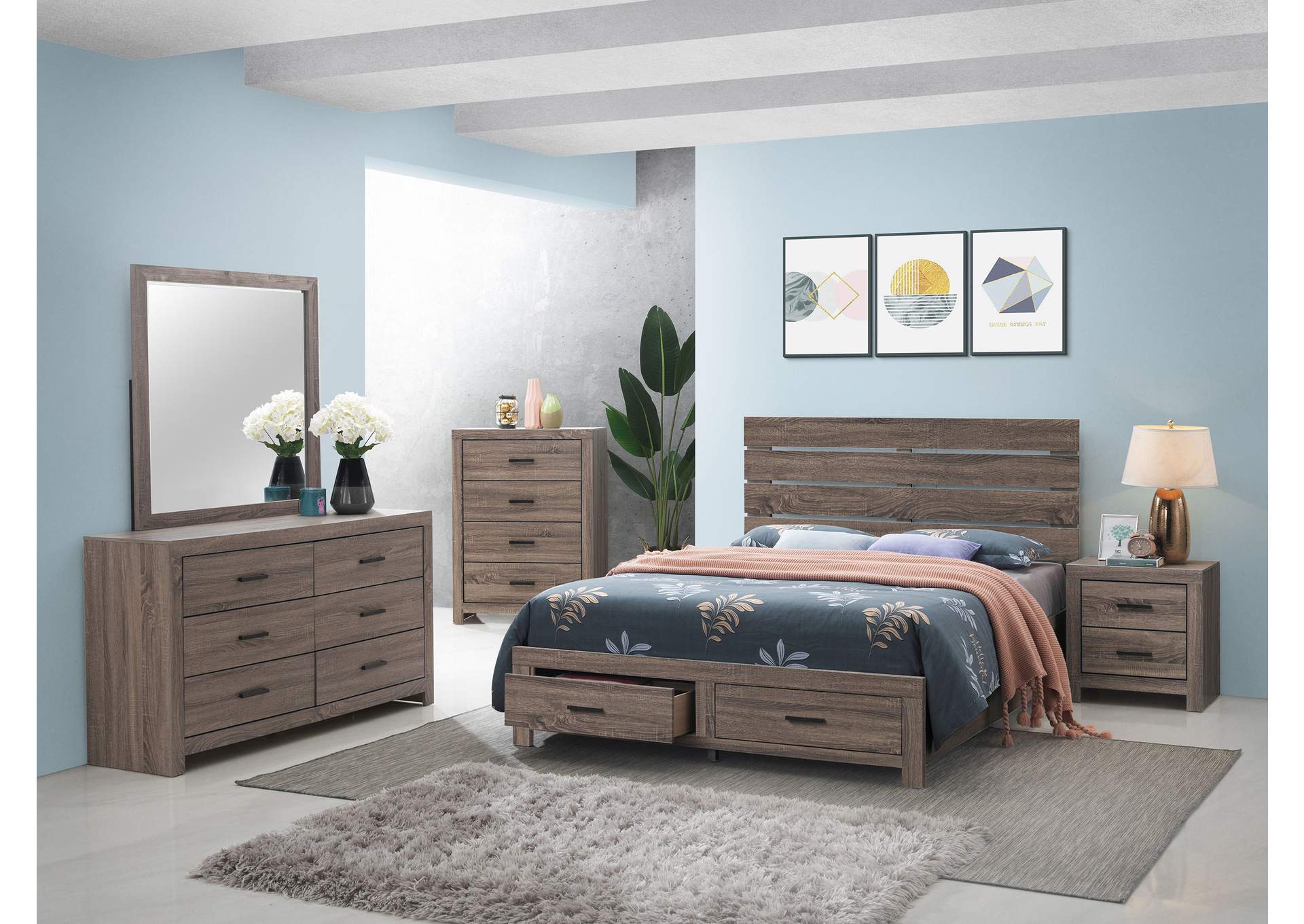 Brantford Wood Eastern King Storage Panel Bed Barrel Oak image 12