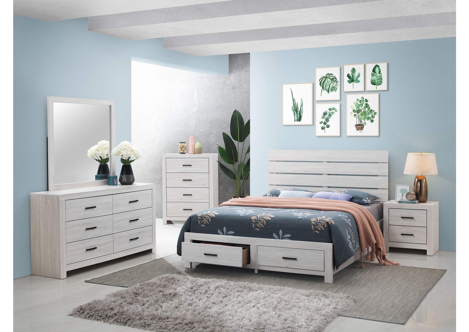 Brantford Wood Eastern King Storage Panel Bed Coastal White image 12
