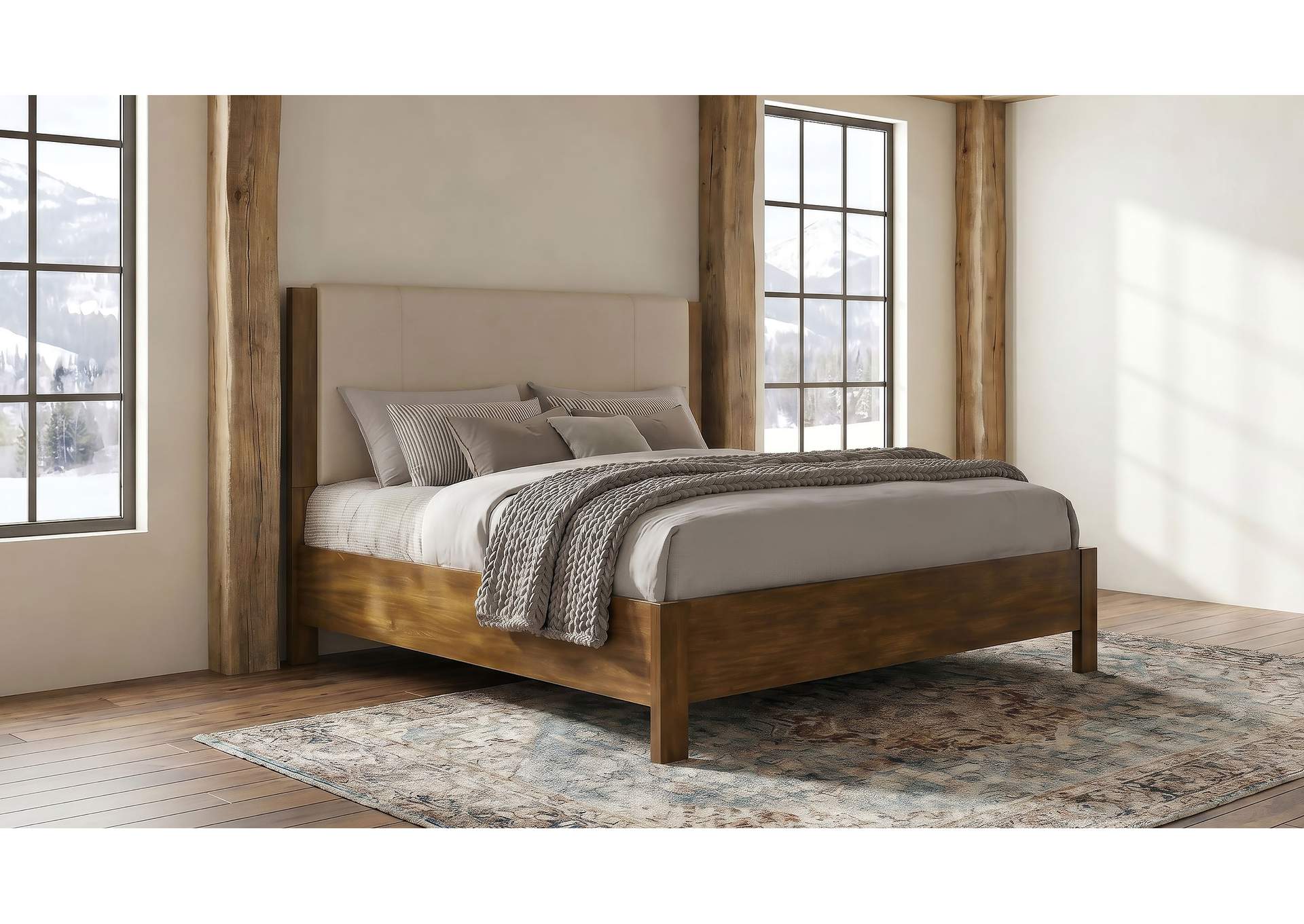Adderley California King Wood Panel Bed Cream and Warm Brown image 3
