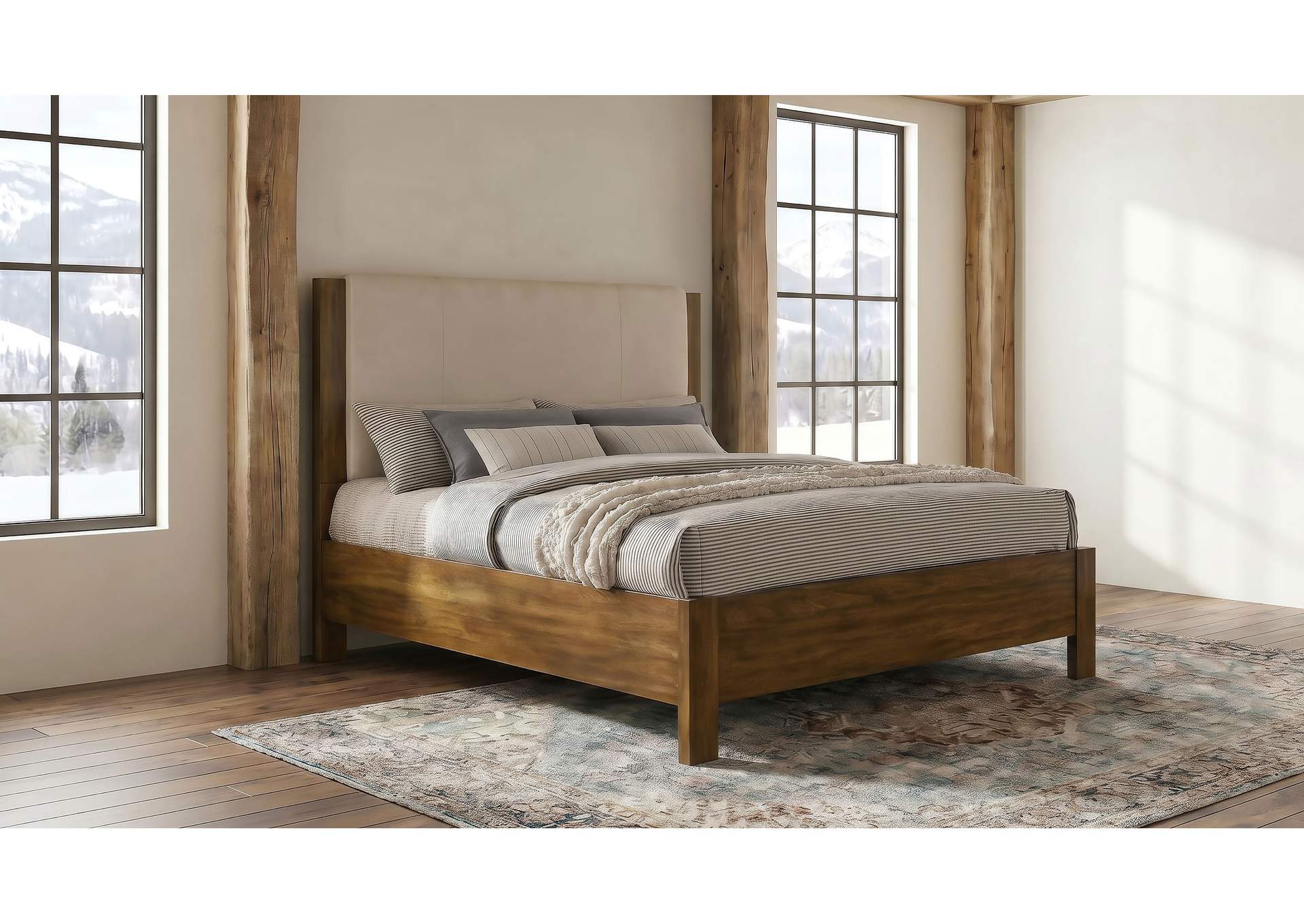 Adderley Queen Wood Panel Bed Cream and Warm Brown image 3
