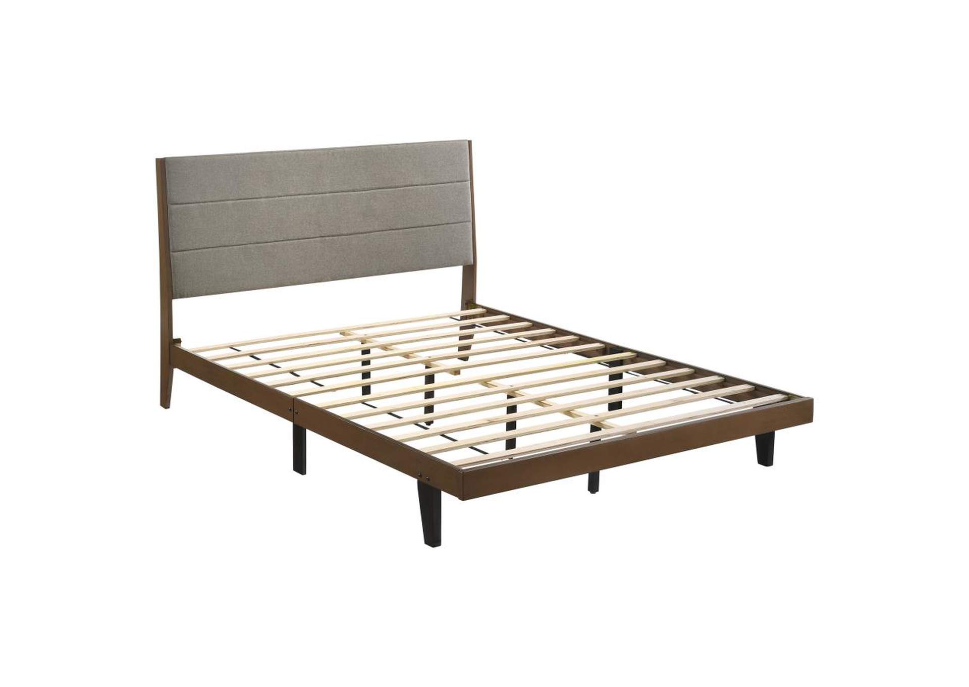 Mays Upholstered Eastern King Platform Bed Walnut Brown and Grey