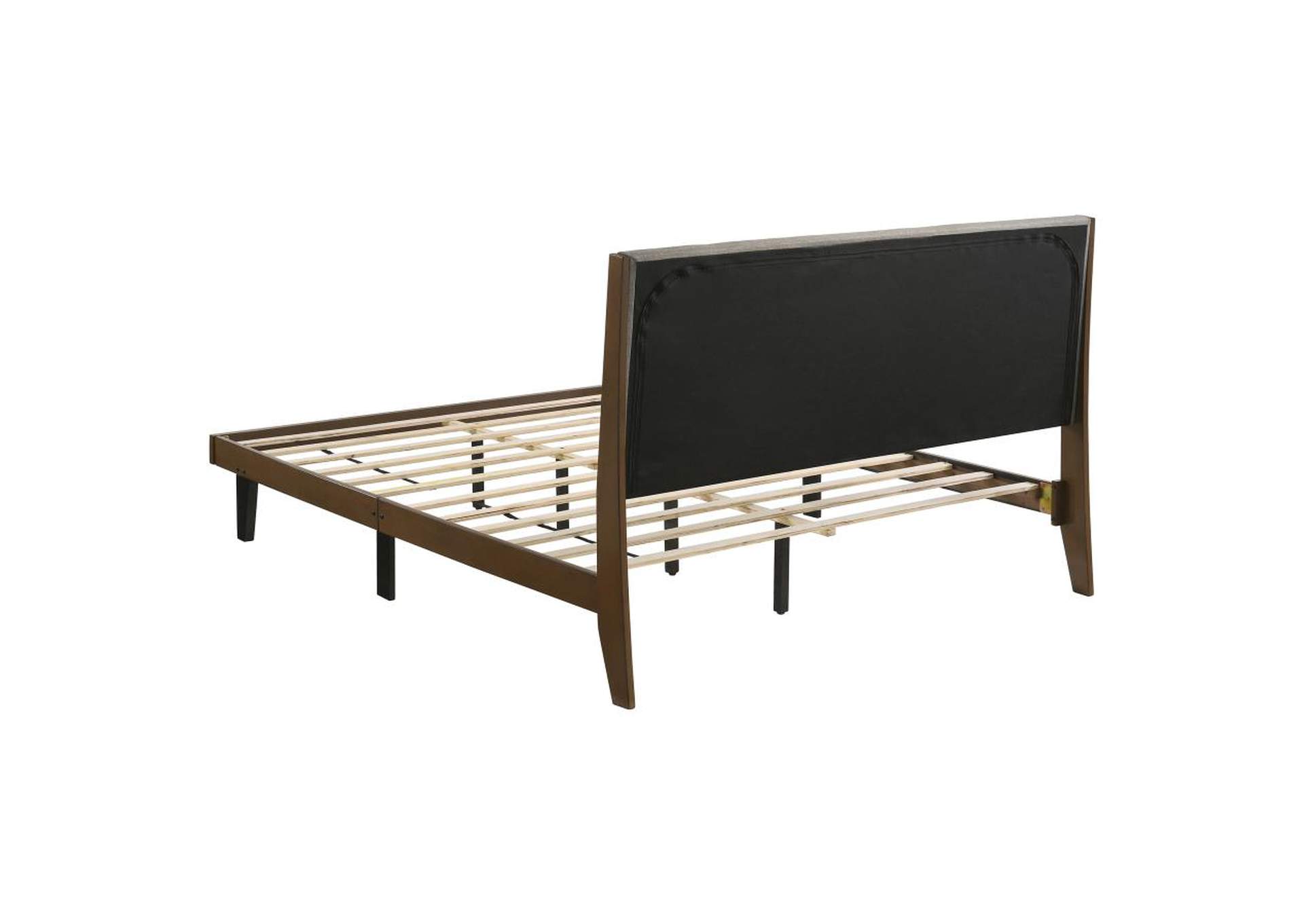 Mays Upholstered Eastern King Platform Bed Walnut Brown and Grey