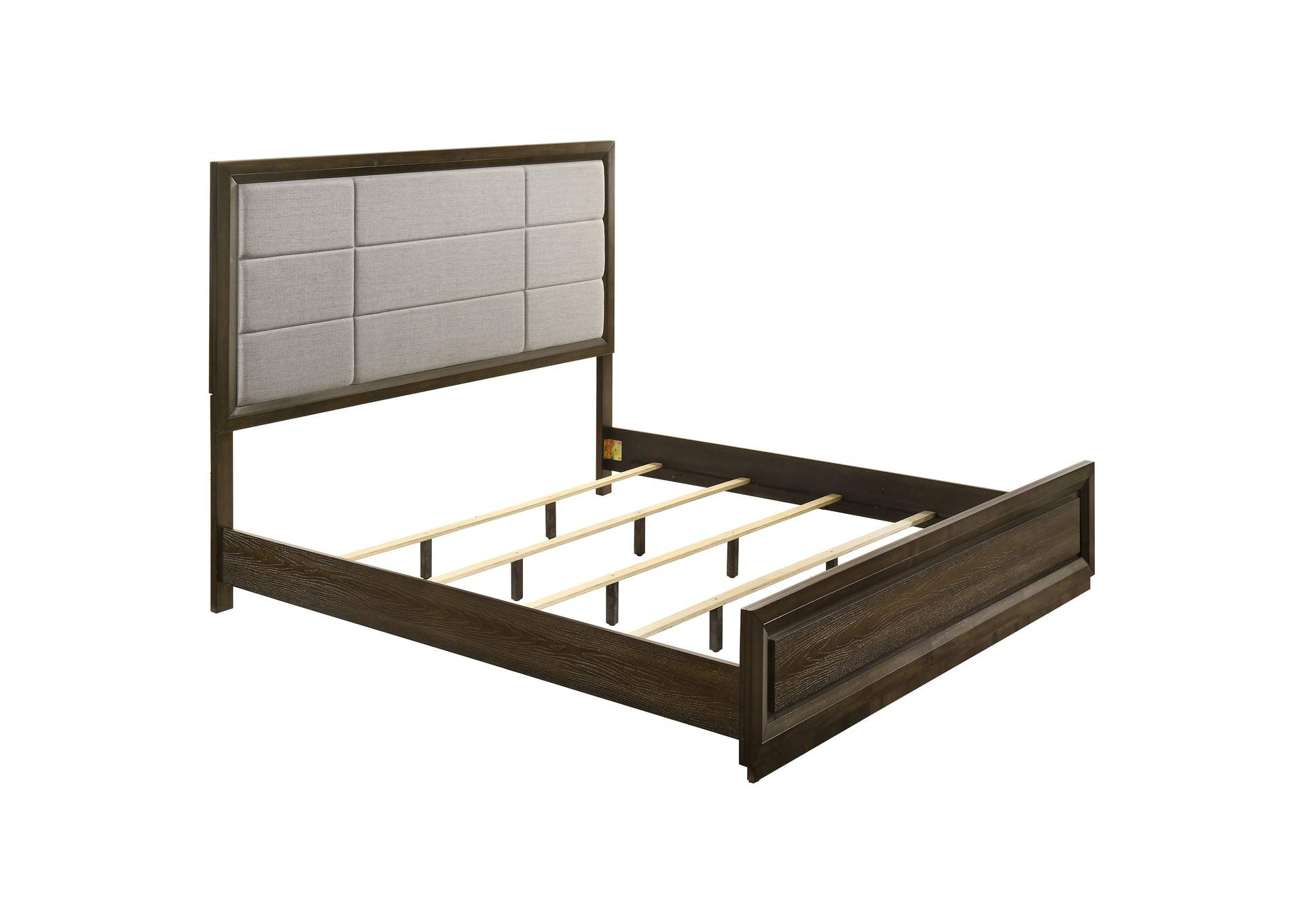 Atlas 63-inch Eastern King Upholstered Panel Bed Grey and Dark Oak image 1