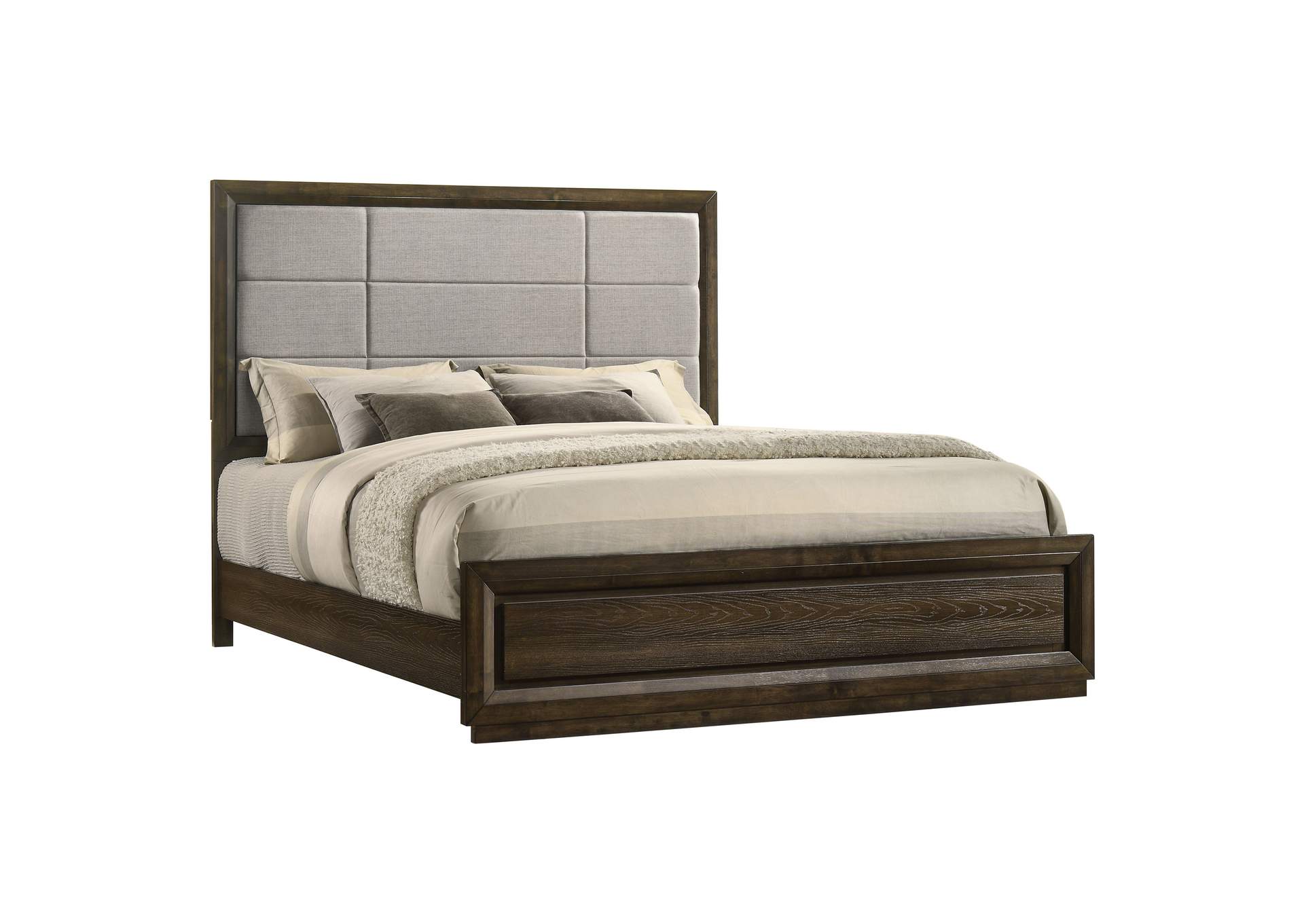 Atlas 63-inch Eastern King Upholstered Panel Bed Grey and Dark Oak image 4