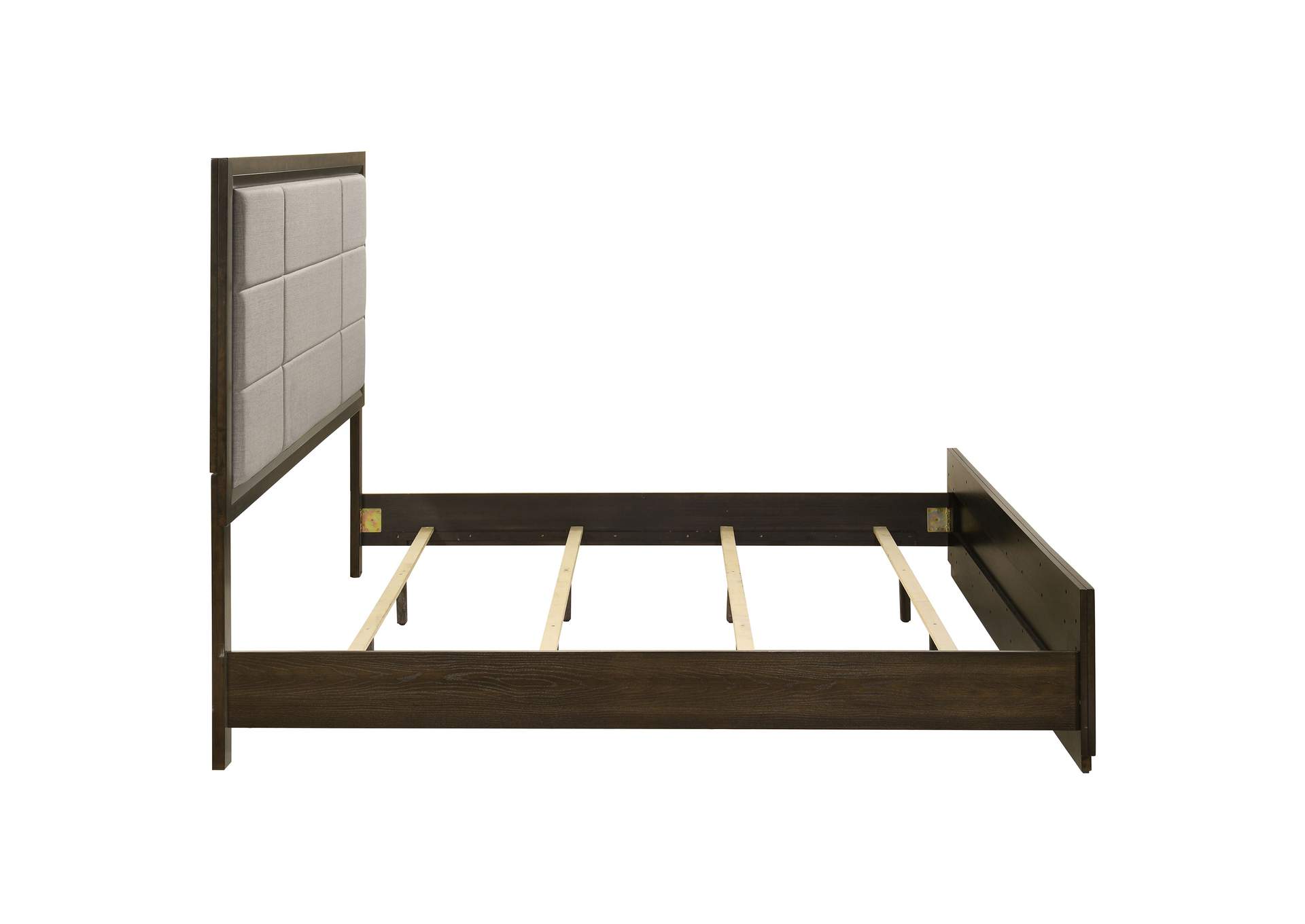Atlas 63-inch California King Upholstered Panel Bed Grey and Dark Oak image 7