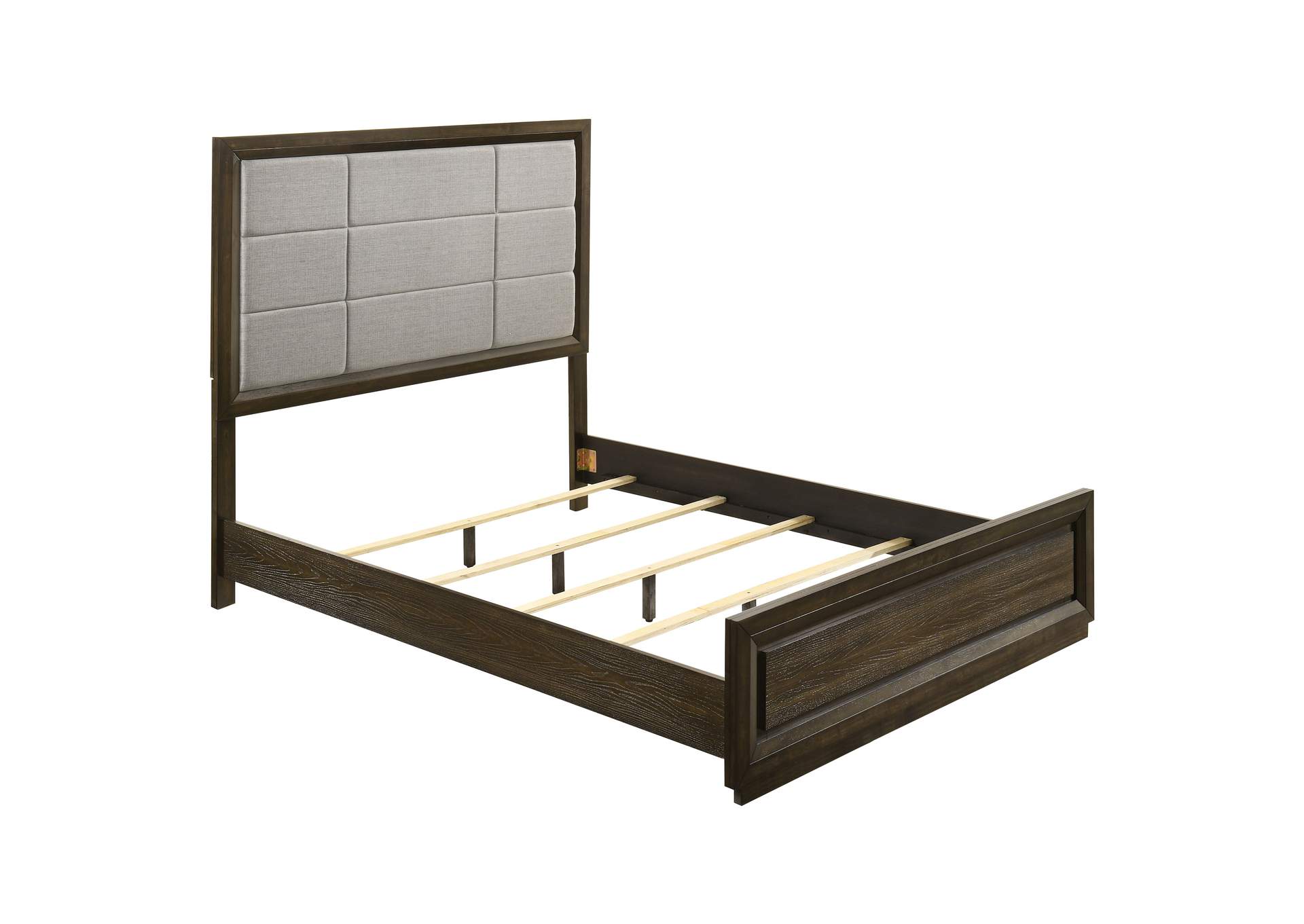 Atlas 64-inch Queen Upholstered Panel Bed Grey and Dark Oak image 1