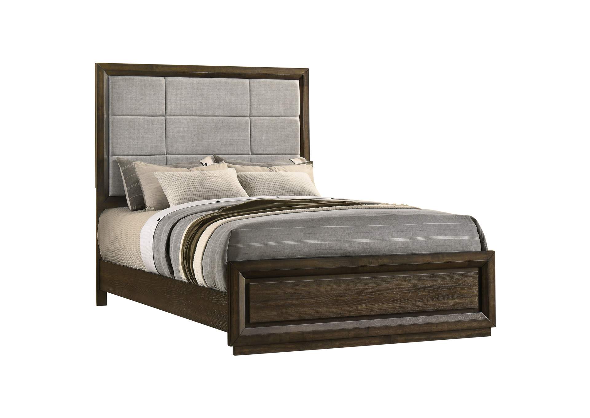 Atlas 64-inch Queen Upholstered Panel Bed Grey and Dark Oak image 4