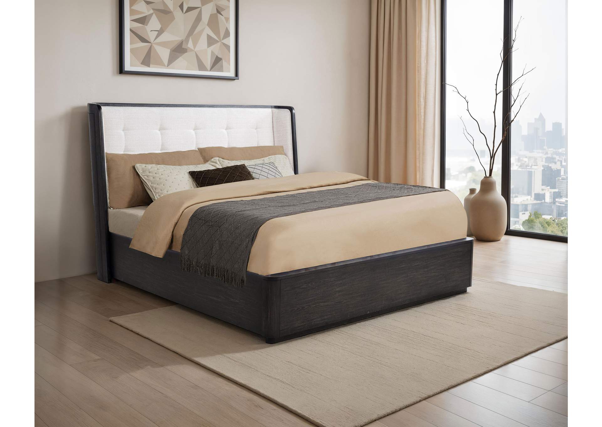 Leandro 55-inch Eastern King Wingback Bed Burnished Black image 3