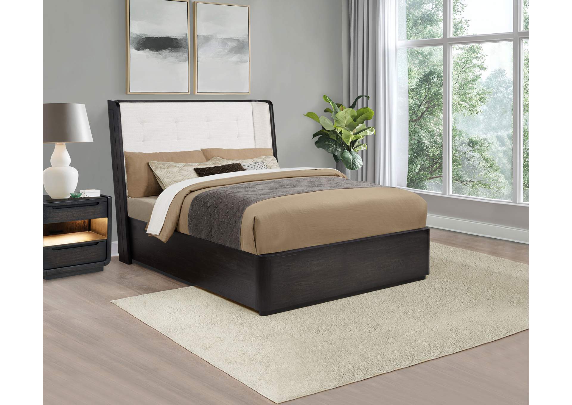 Leandro 55-inch Queen Wingback Bed Burnished Black image 3